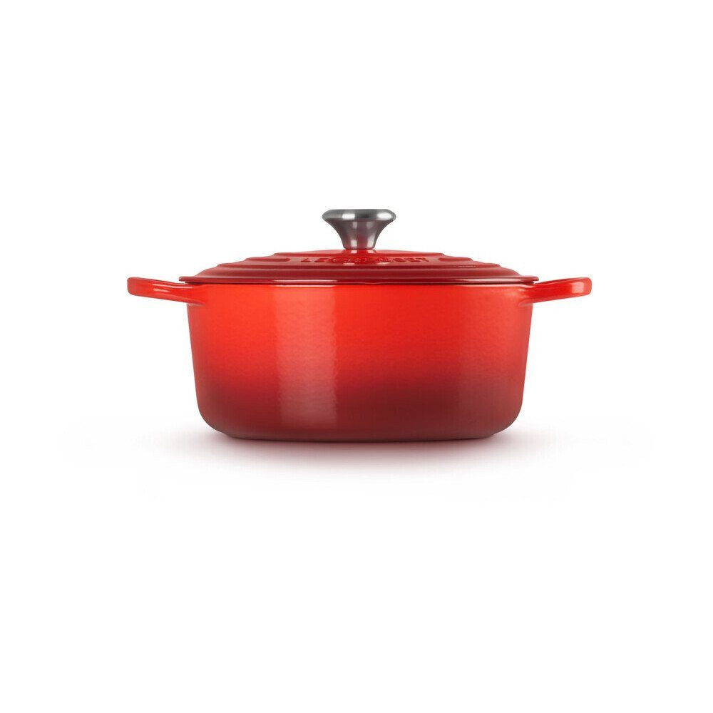 LE CREUSET Bräter Bräter m.D. rund 26 cm Guss Signature kirschrot, Emailliertes Gusseisen, Schmortopf, Cocotte, Bratentopf, ca. 5-6 Personen, Ø26cm, Gusseisen