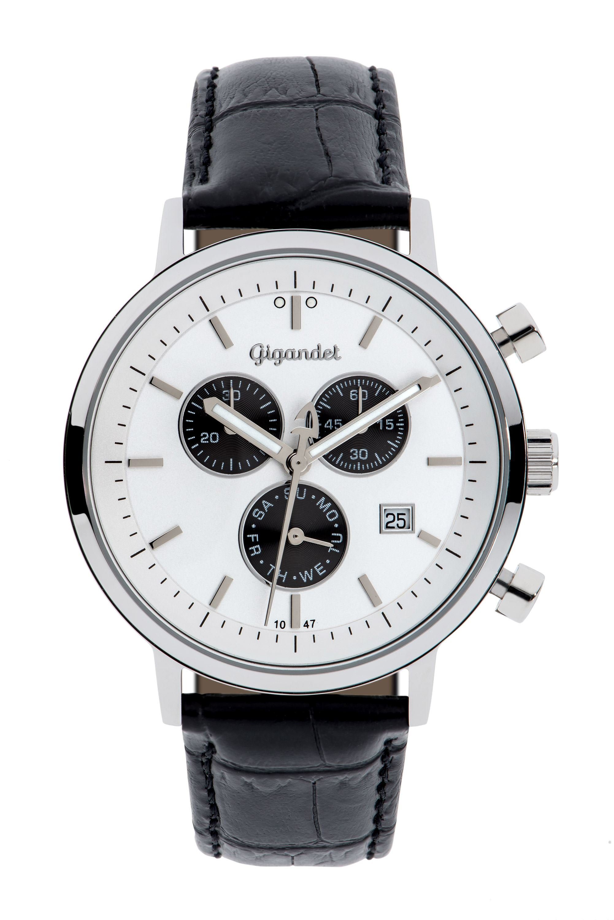 Gigandet Chronograph Armbanduhr, Herrenuhr, Stoppuhr, 41mm, CLASSICO G6-002, Mineralglas, Tages- und Datumsanzeige, Lederband, 5bar/50m wasserdicht