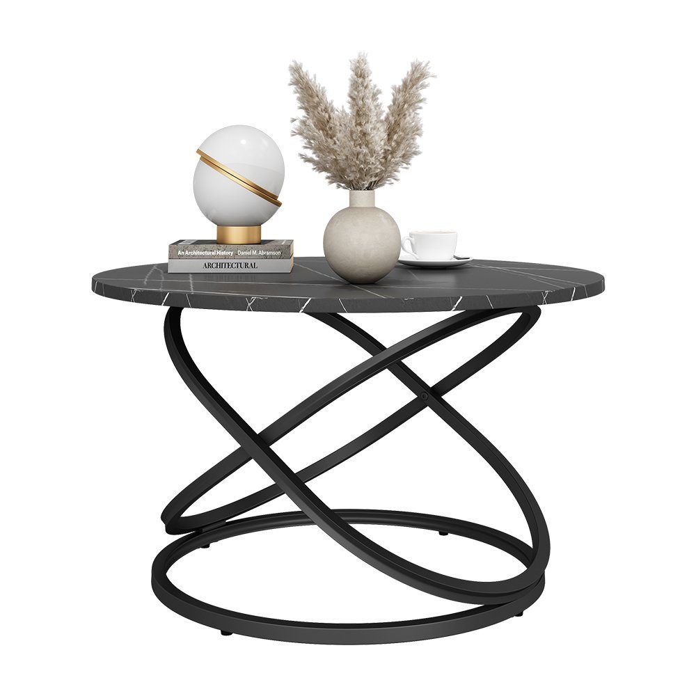 Vicco Couchtisch Calgary Schwarz/Schwarzer Marmor 79x46cm mit große Arbeitsfläche