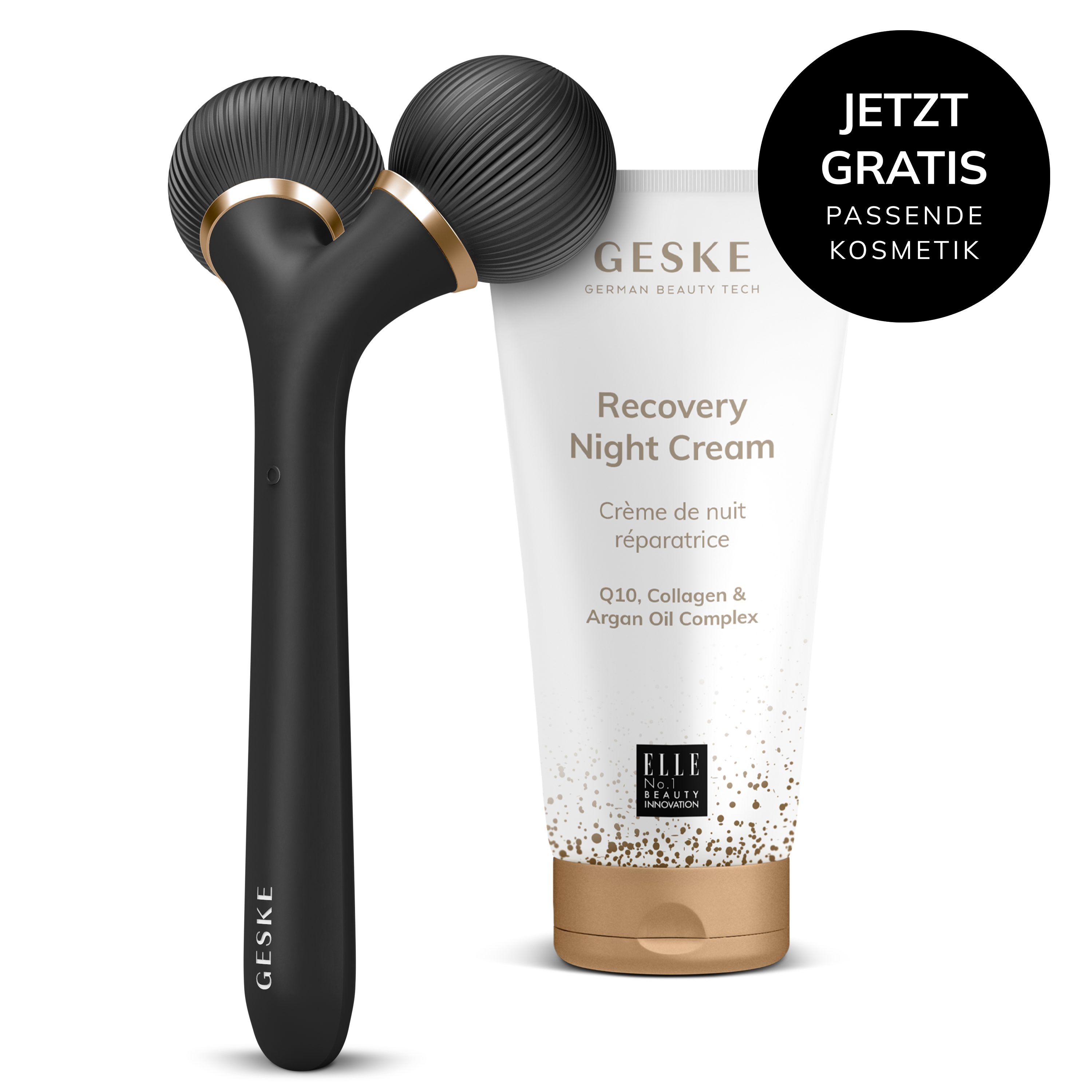 GESKE German Beauty Tech Dermaroller Sonic Facial & Body Roller 4 in 1 Farbe: Gray + Gratis Kosmetik, Packung (Gerät & USB-Ladekabel), 2-tlg., Gerät inkl. kostenloser APP (SmartAppGuided Device), Mit der GESKE App erhältst Du deine personalisierte Hautpflegeroutine.
