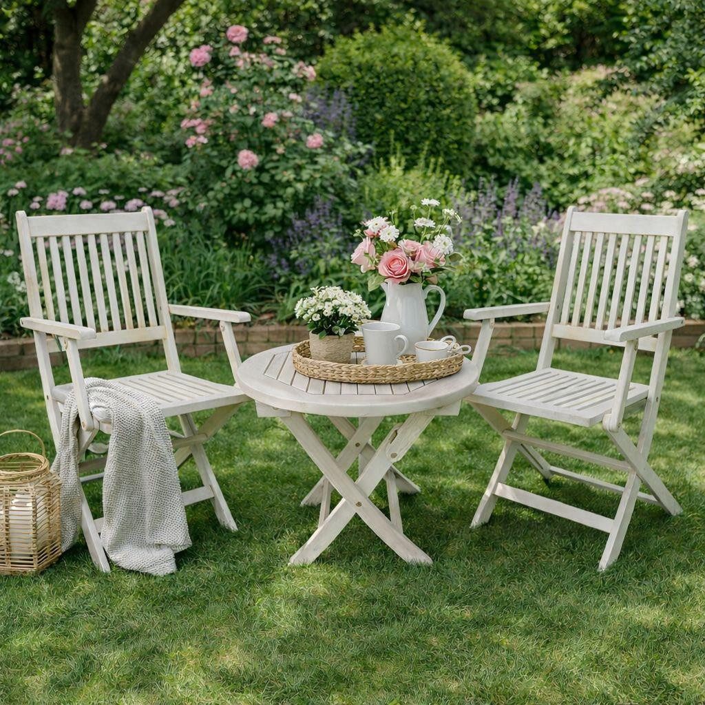 ESTEXO Sitzgruppe Bistro Set Gartentisch Beistelltisch Gartenstuhl Klappstuhl Akazie S