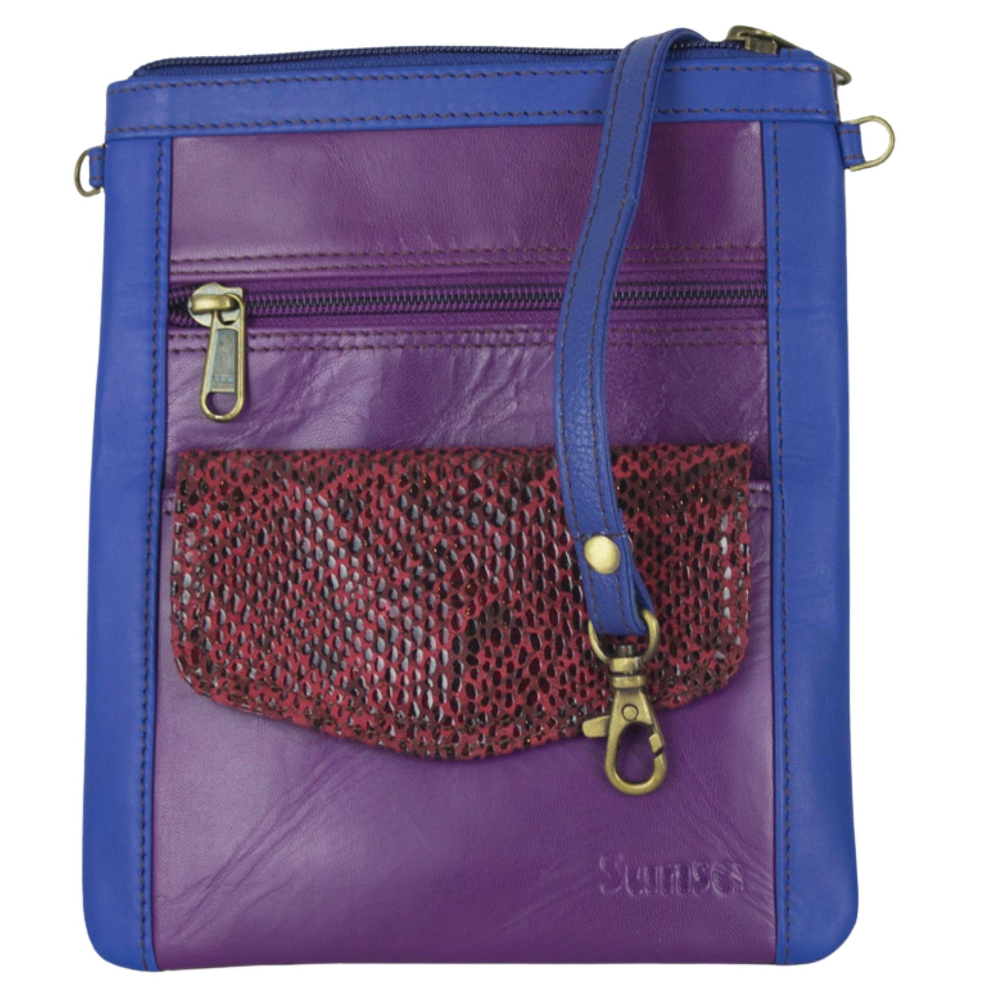 Sunsa Umhängetasche Leder Damen bunte Crossbody Bag Ledertasche, Lederresten, 100% echt Leder