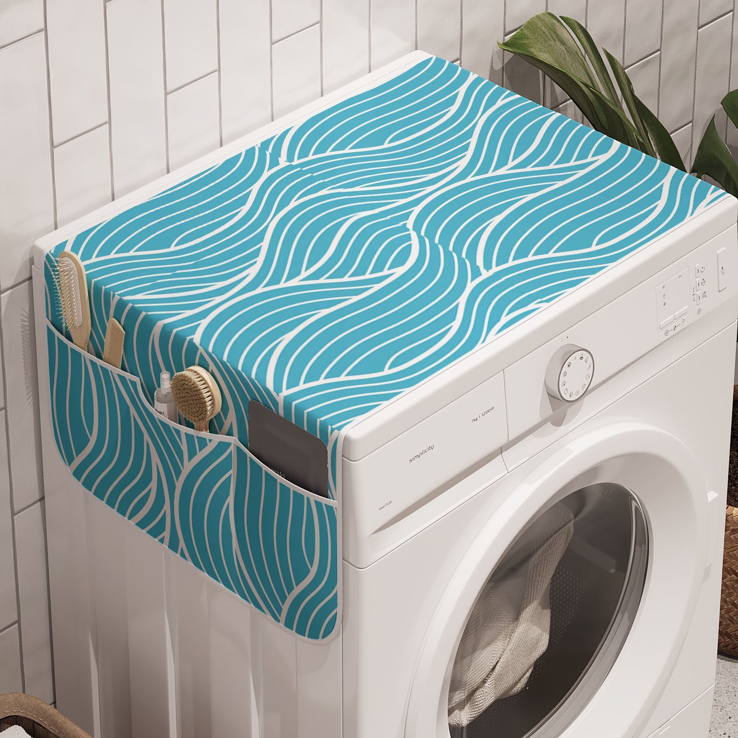 Waschmaschine Curved Lines und Wellen für Bicolored Anti-Rutsch-Stoffabdeckung Badorganizer Trockner, Abakuhaus Sea