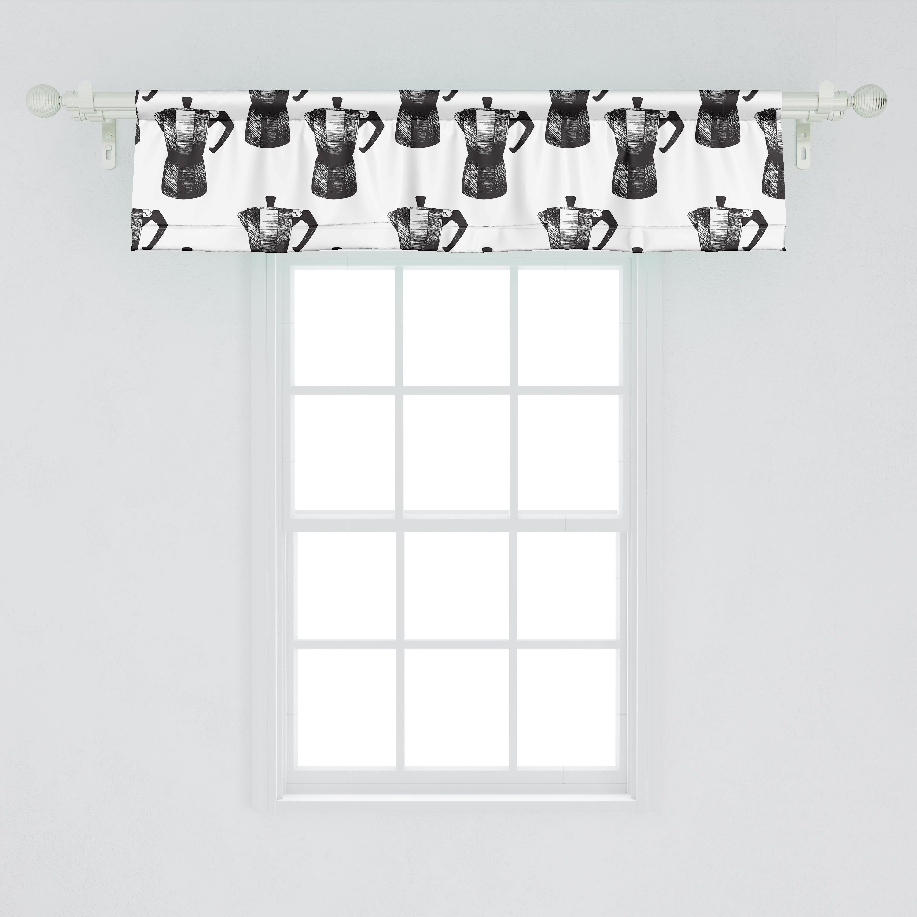 Scheibengardine Vorhang Volant für Küche Dekor Abakuhaus, mit Mokapot Stangentasche, Schlafzimmer Mokka-Maschine Kaffee Microfaser, italienische