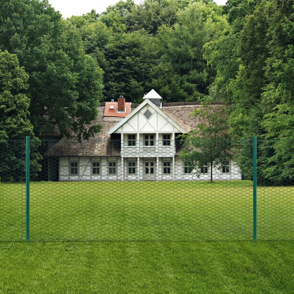 vidaXL Gartenzaun Maschendrahtzaun mit Pfosten Stahl 25 x 0,75 m Grün, (1-St)