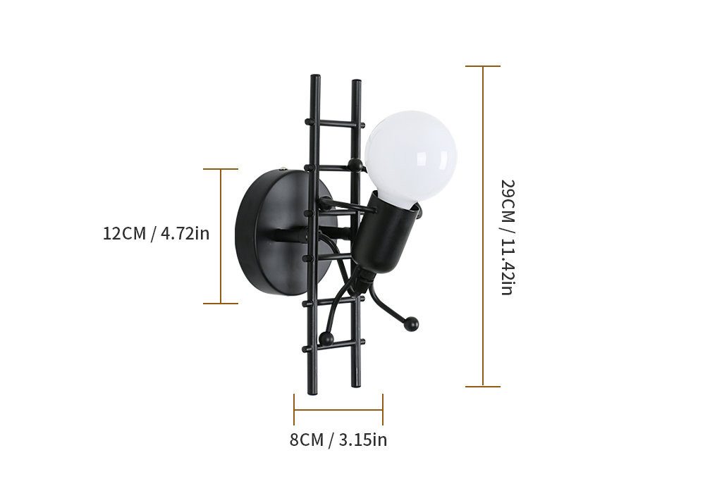 Riserva LED Dekolicht Wandleuchte Schwarz E27 Kletterfigur Metall Vintage, für Flur, Gang, Café