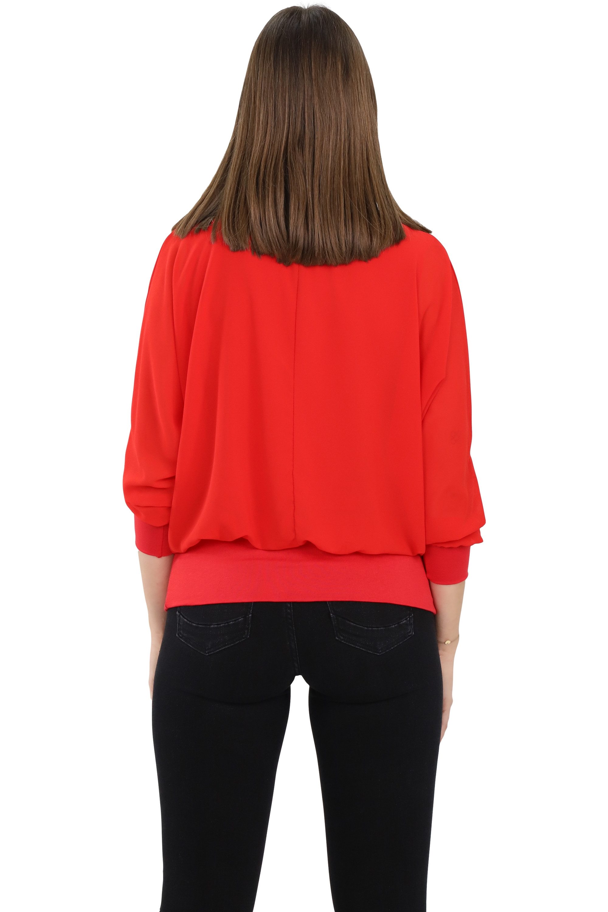 malito more than fashion Chiffonbluse malito Damen Bluse im Fledermaus Look, Tunika mit Zipper, kurzarm Bluse mit Fledermausärmeln Einheitsgröße