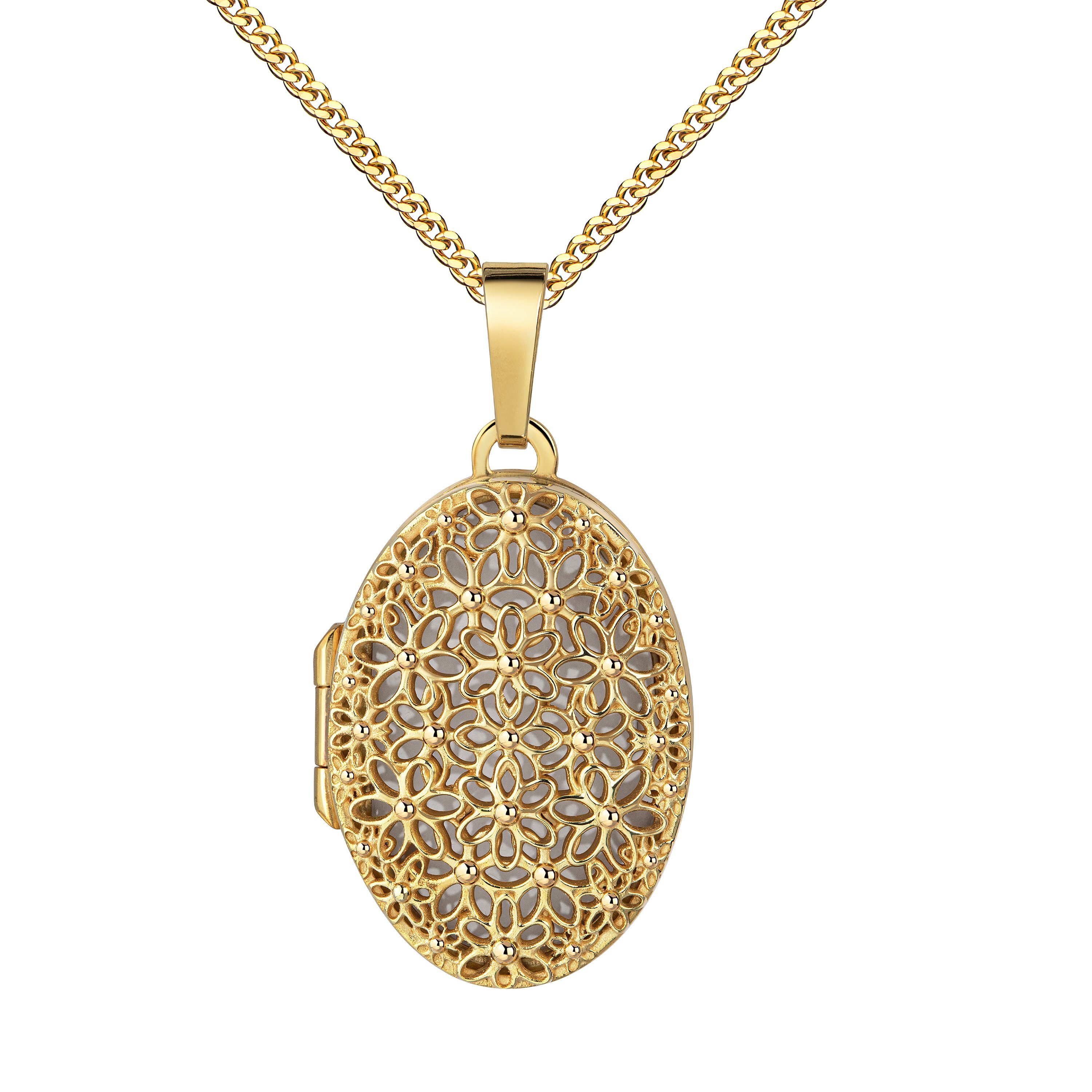 Anhänger - für Mädchen), mit Mit oder für JEVELION Damen Kette Bild wählbar (Bild Medaillon - 1 Kette cm Anhänger und Amulett, Kette. Gold Länge mit 70 36 Gelbgold vergoldet 333 Rosen-Ornament ohne