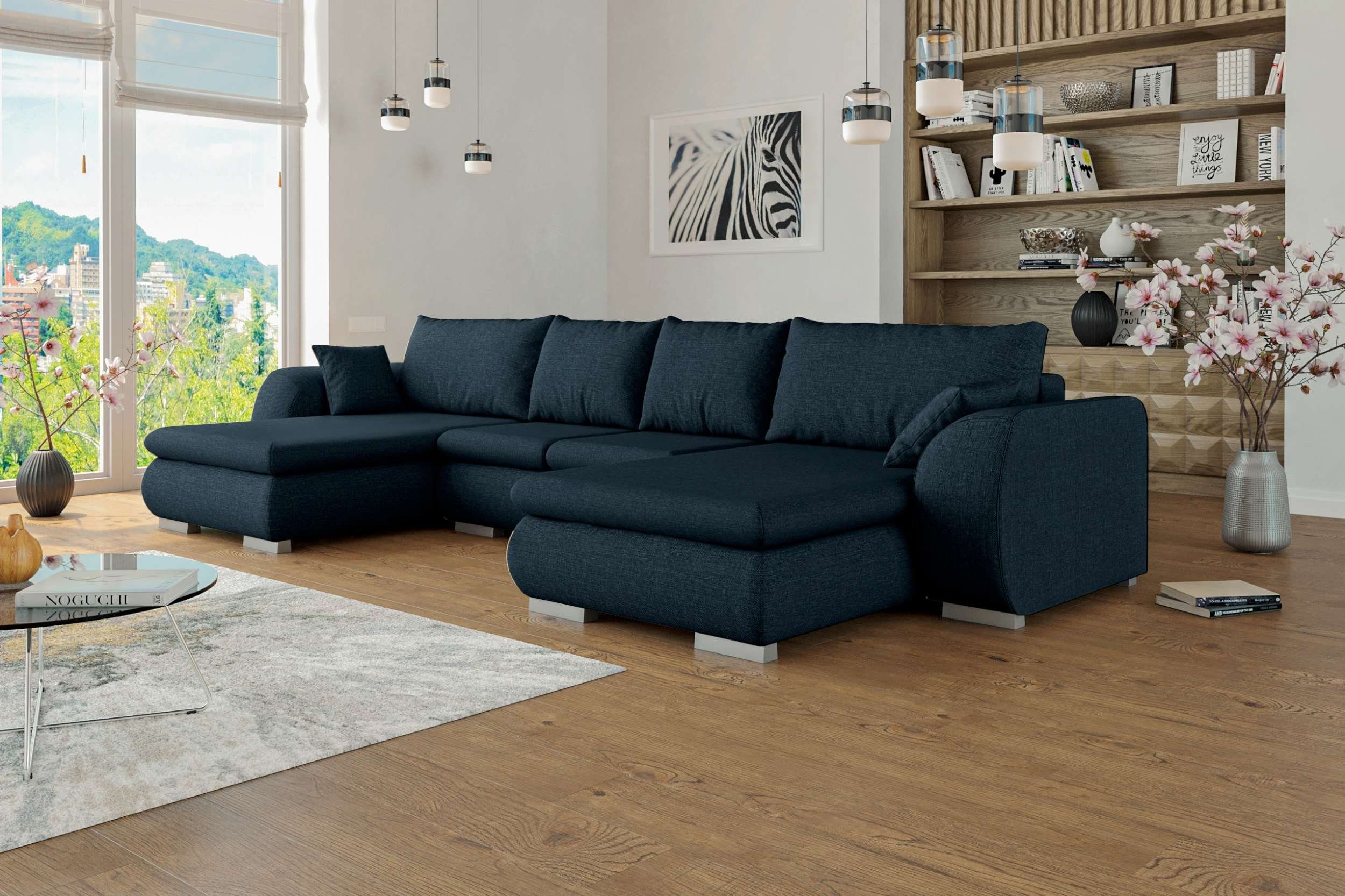 Stylefy Wohnlandschaft Clemens, Sofa, im bestellbar, mane U-Form, Raum Modern stellbar, mit mit Design, oder frei links rechts Wellenfederung Bettfunktion