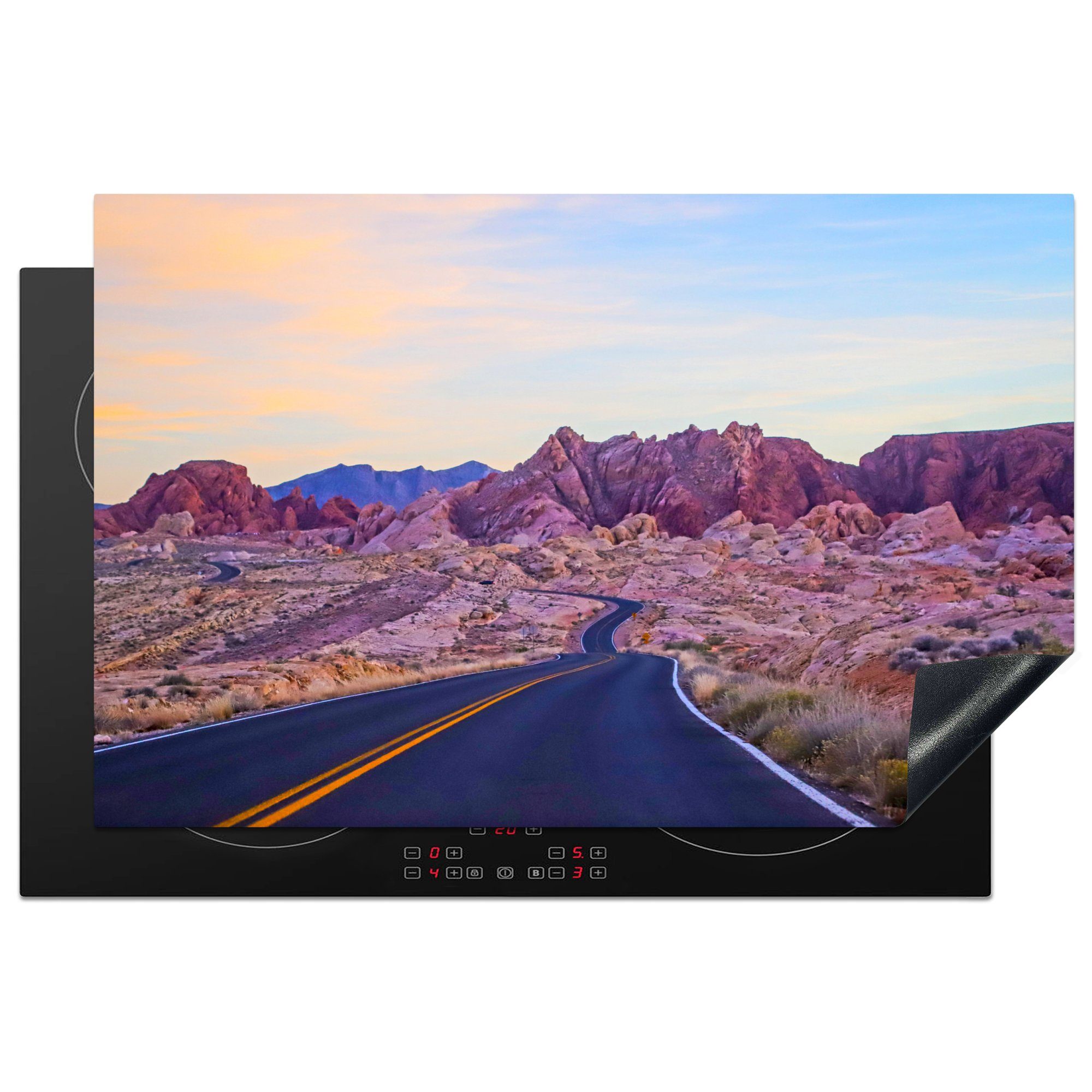 MuchoWow Herdblende-/Abdeckplatte Valley of Fire Road, Nevada, Vinyl, (1 tlg), 81x52 cm, Induktionskochfeld Schutz für die küche, Ceranfeldabdeckung