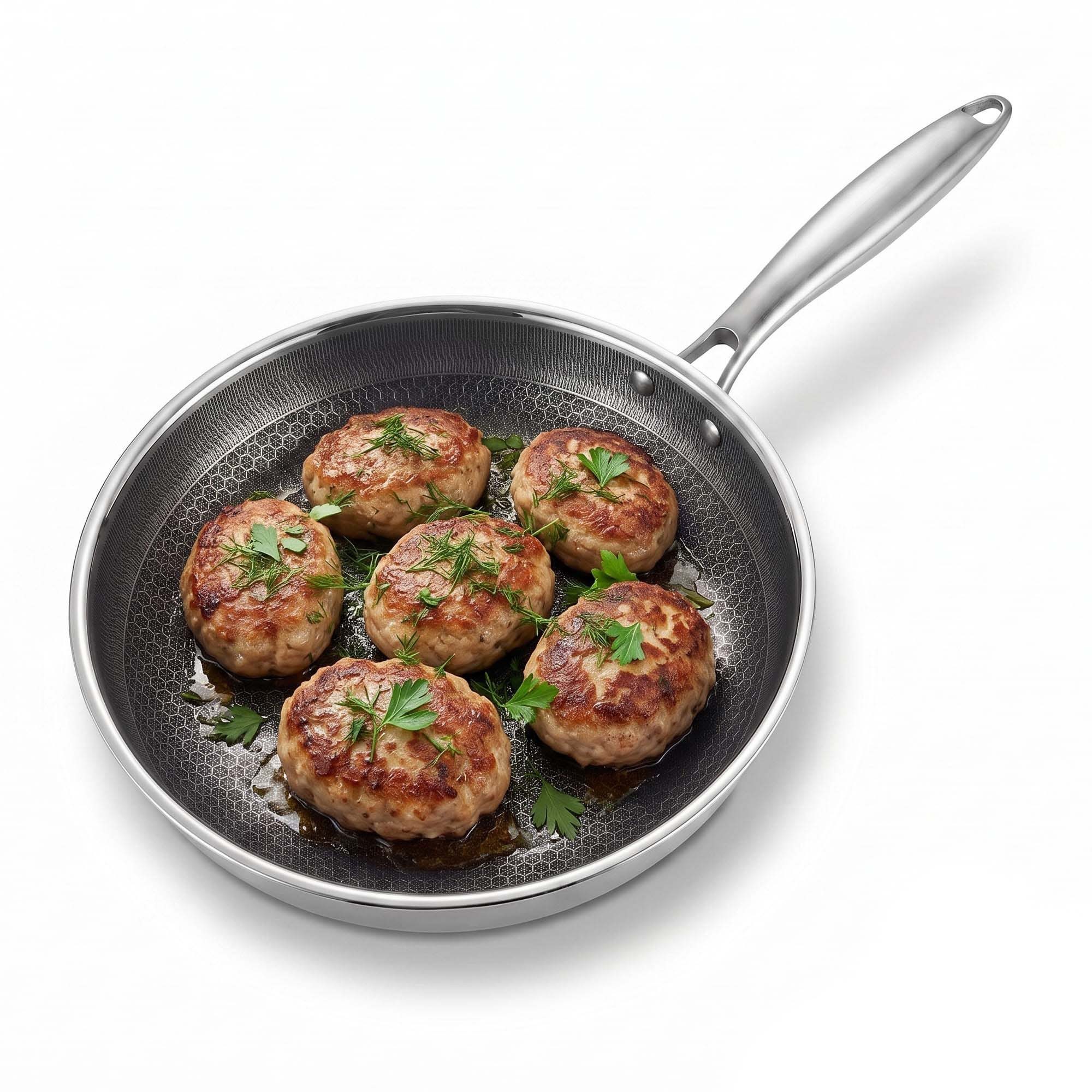 4BIG.fun Bratpfanne Bratpfanne Ø28 cm – Edelstahl Induktion Pfanne Antihaft-Wabenstruktur, Edelstahl