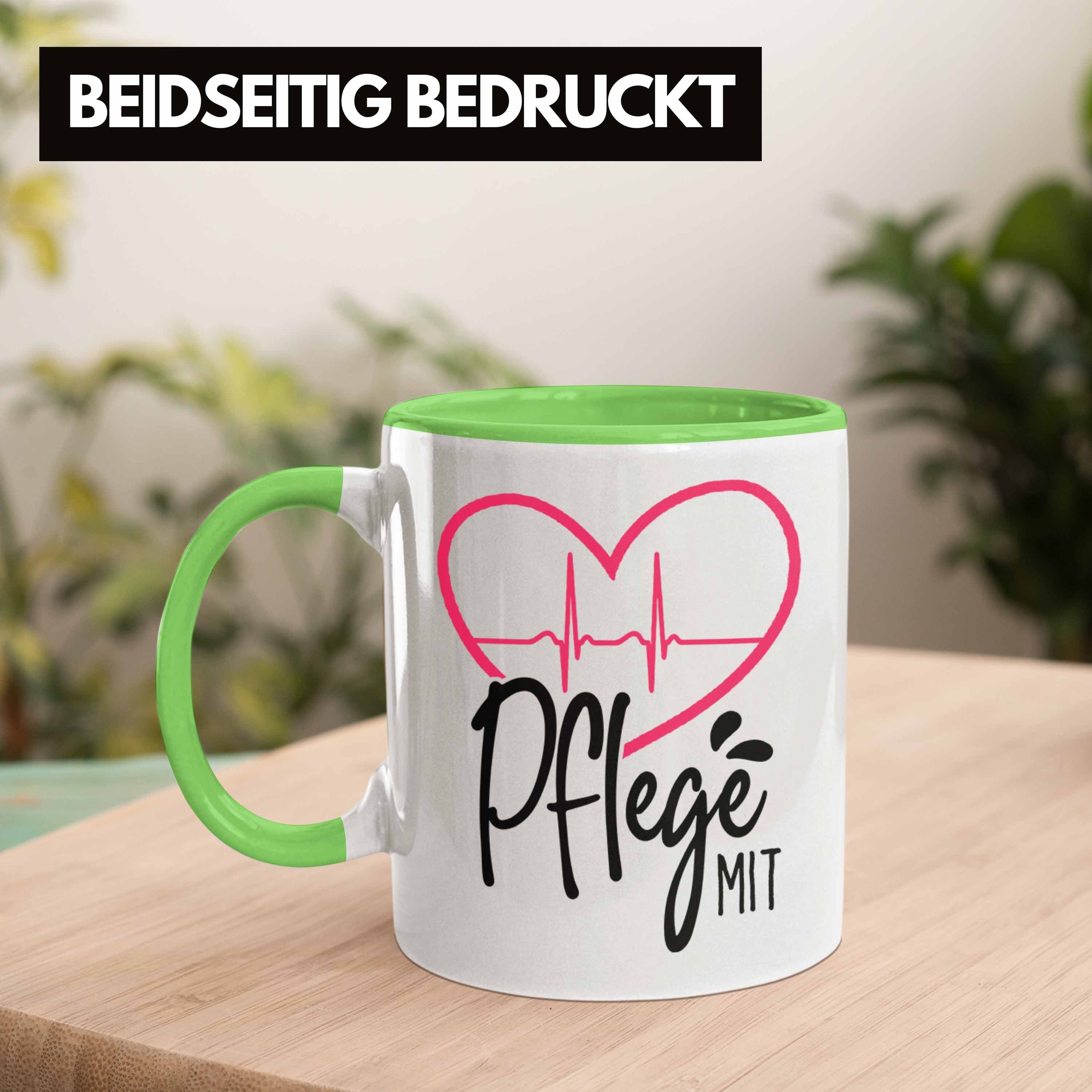 "Pflege Tasse Pfleger Grün Trendation Grafik Herz" Geschenkidee Tasse mit Pfleger Geschenk
