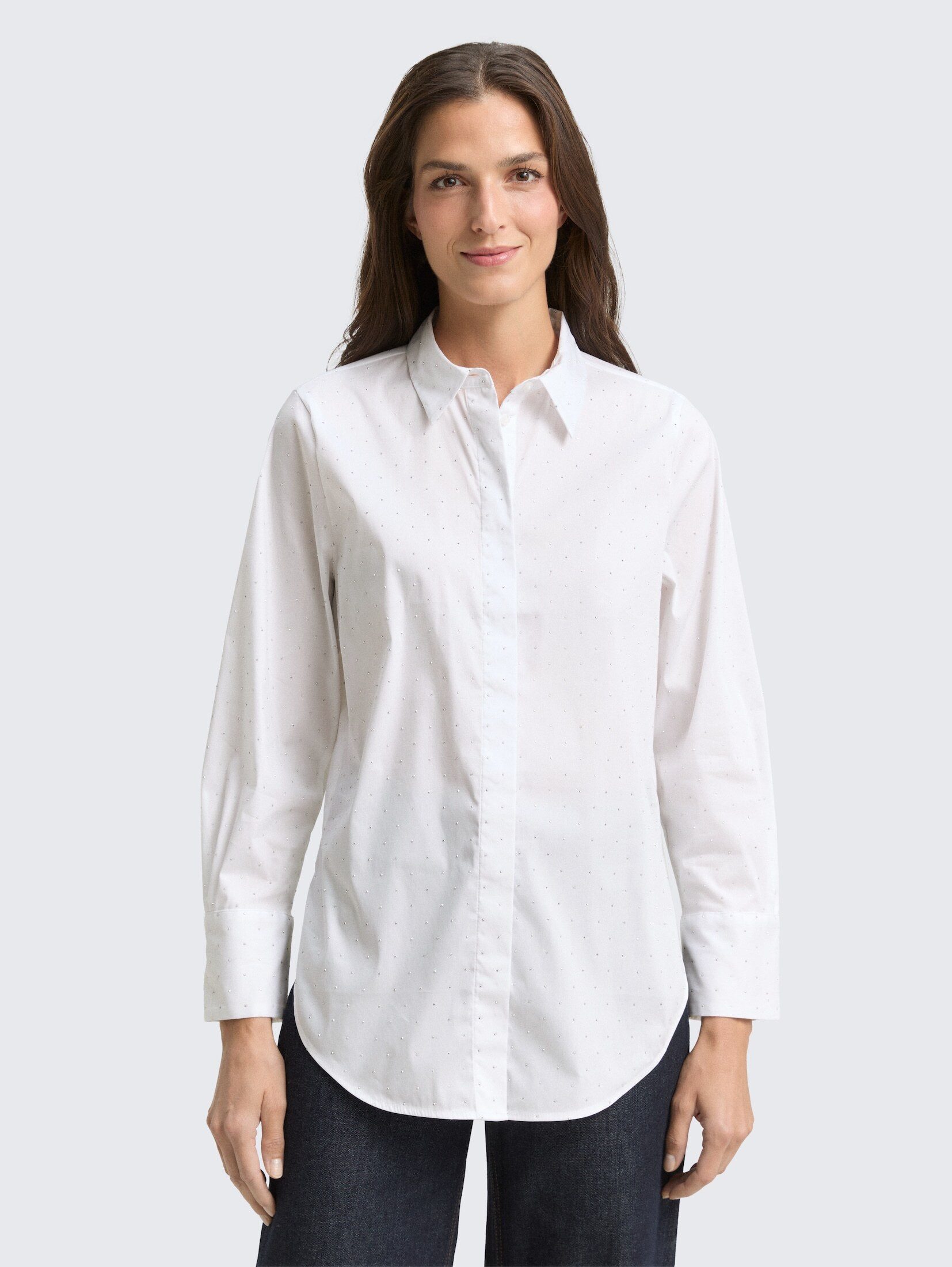 TOM TAILOR Langarmbluse Blusen & Shirts Loose Fit Bluse mit Strasssteinen