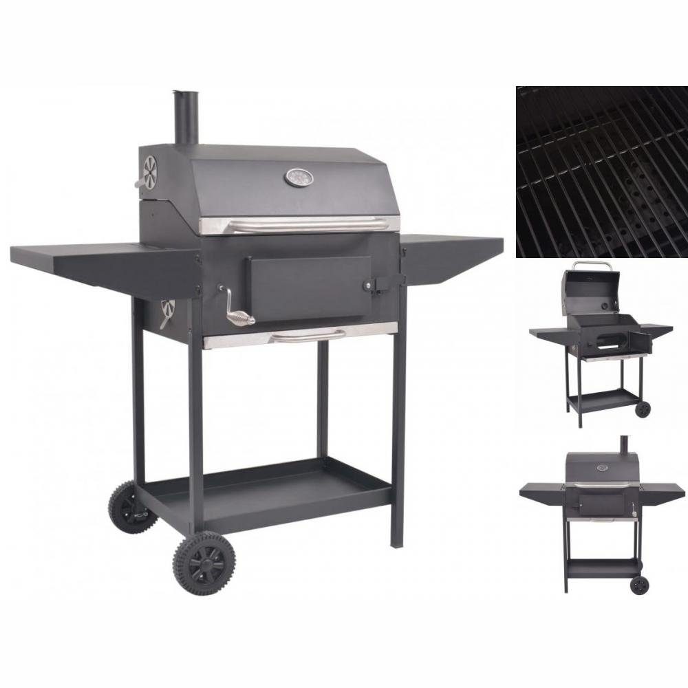 vidaXL Holzkohlegrill Holzkohlegrill Smoker mit Ablage Schwarz