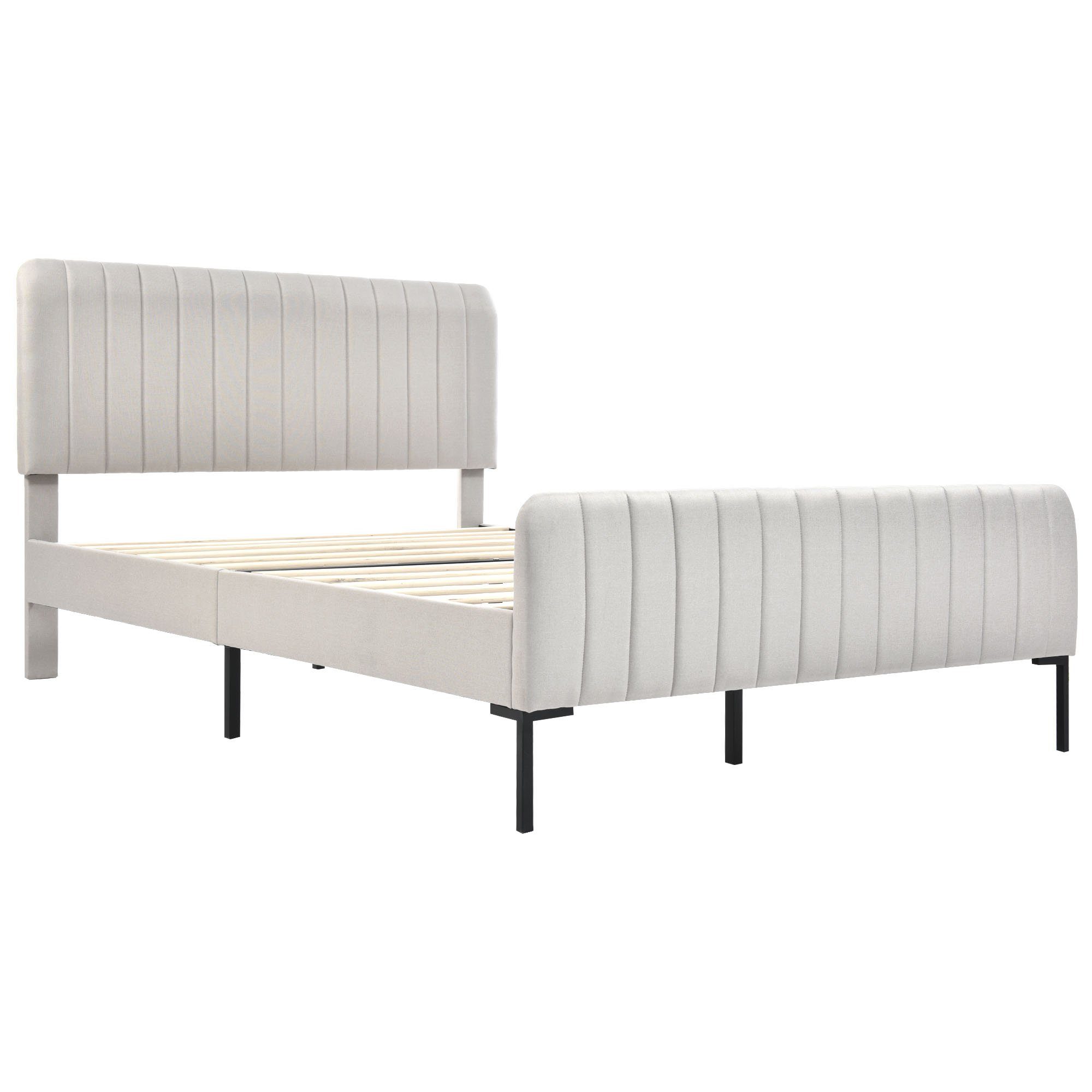 Polsterbett (Doppelbett 180x200 cm), verstellbares Kopfteil, stabiler Lattenrost, Leinen