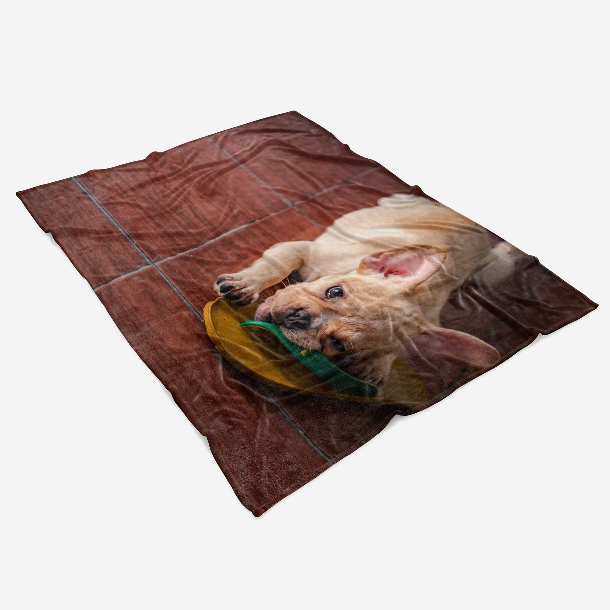 Sinus Art Handtuch mit Saunatuch (1-St), Strandhandtuch Handtuch kaut, Handtücher Kuscheldecke Tiermotiv Baumwolle-Polyester-Mix Hund kleiner