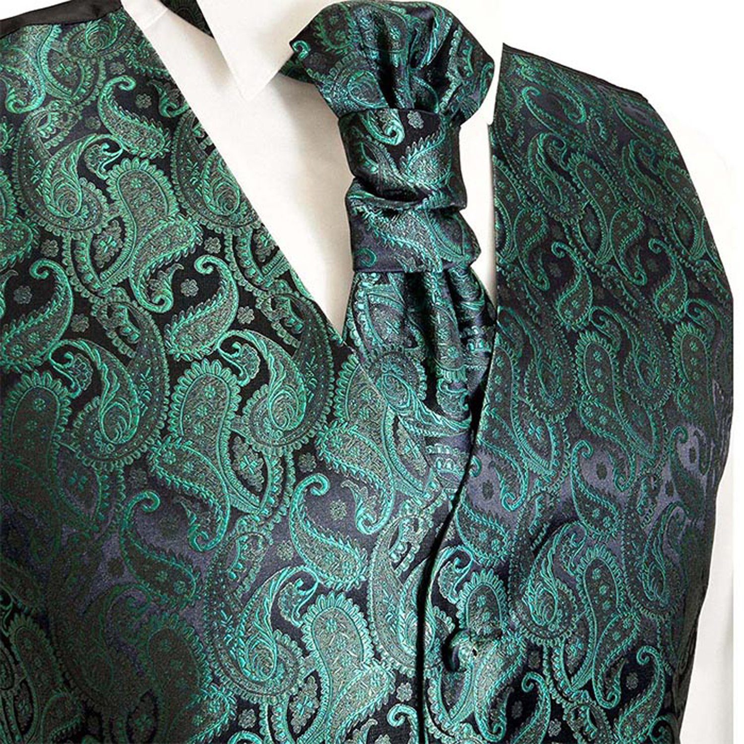 Paul Malone Anzugweste Herren Hochzeitsweste mit Plastron Set 2tlg paisley - Bräutigam (Set, 2-tlg., mit Weste und Plastron) grün V14, Gr. 48 (XS)