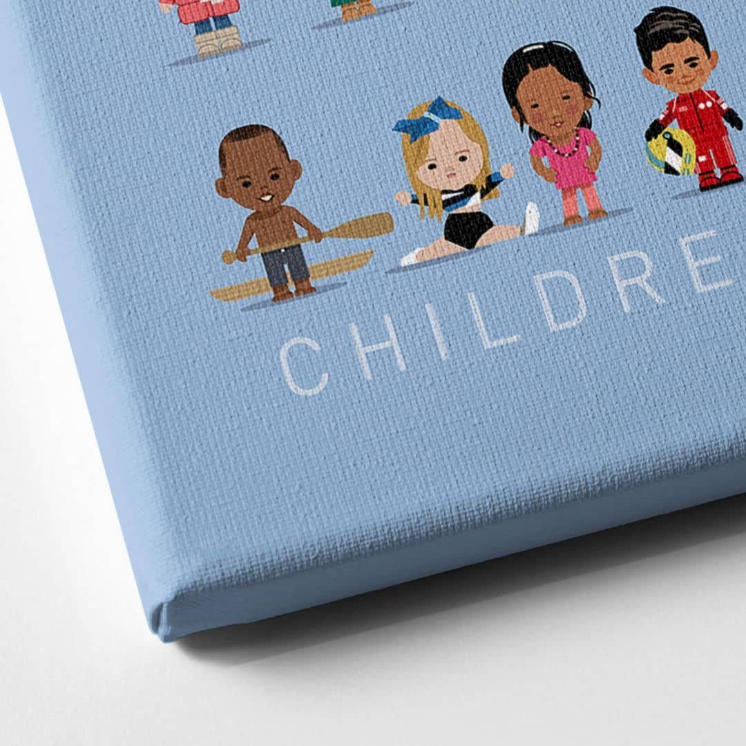 K&L Wall Art Leinwandbild Leinwandbild Kinderzimmer Braun Kinder auf der ganzen Welt, Wanddeko Holz Bilderrahmen