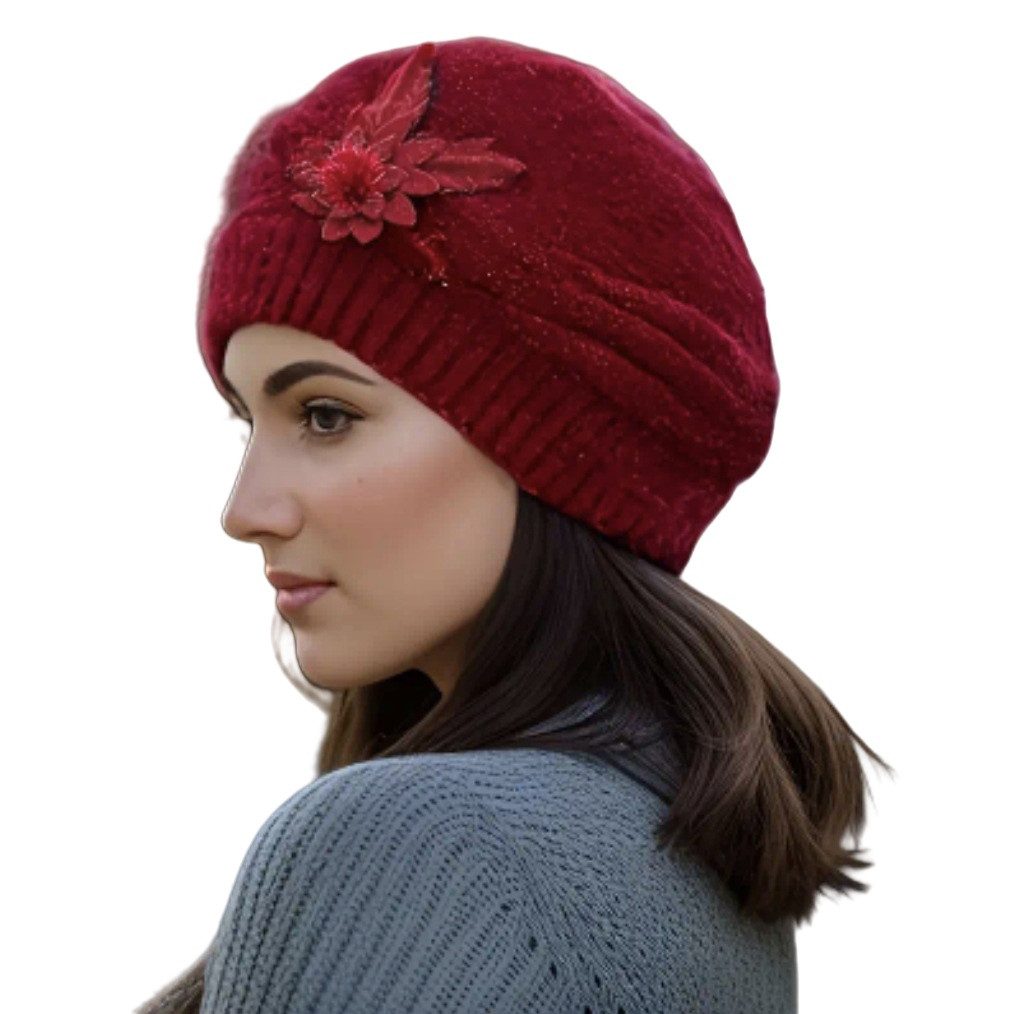 Strickmütze Damen Wollmütze Baskenmütze Winter Warme Mütze Einheitsgröße(52-56cm)
