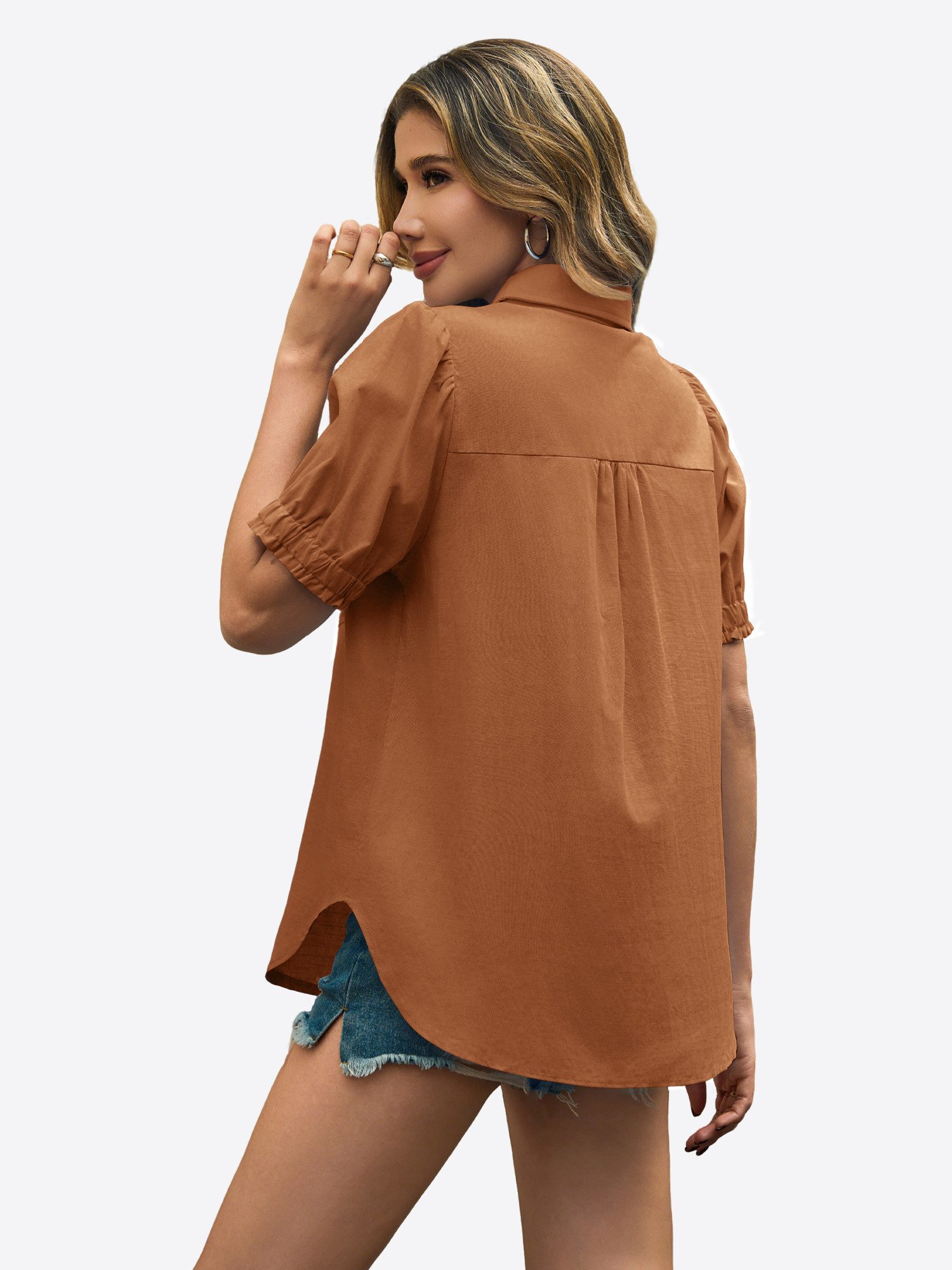 Imily Bela T-Shirt Damen Bluse mit Puffärmeln und Hemdkragen (Packung, 1-tl günstig online kaufen