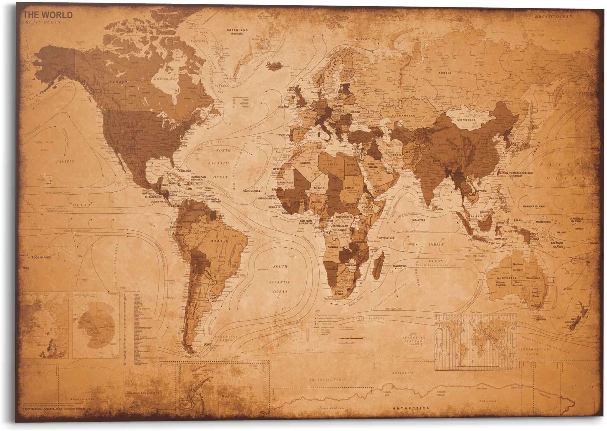 Wandtattoo Wandsticker 3D Vintage Worldmap Weltkarte Kontinente Shabby Europa 