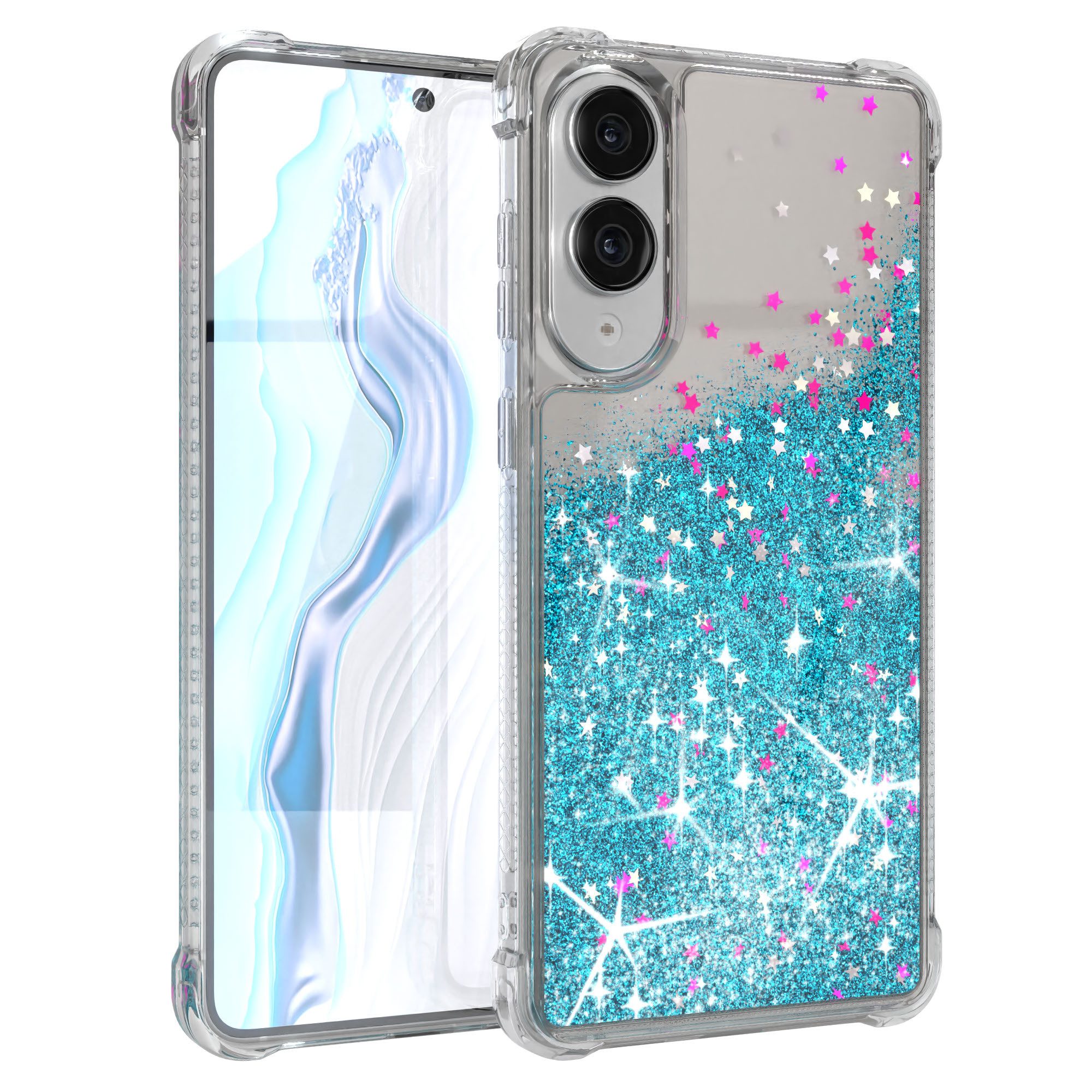 EAZY CASE Handyhülle Liquid Glittery Case für Samsung Galaxy S25 Edge 6,7 Zoll, Gloss Slimcover Girly Backcover Bling Phone Case kratzfeste Cover Blau
