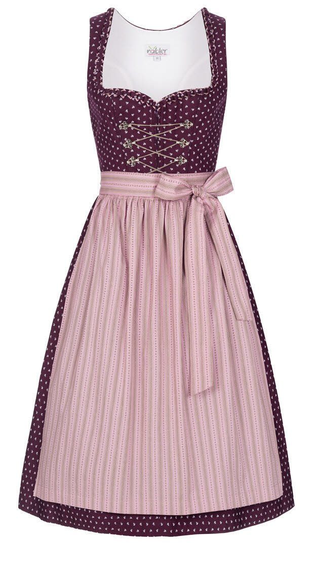 Nübler Дирндль Damen Дирндль midi im Landhausstil, Rocklänge 70cm (Dirndl Set midi THEA, 2-tlg., Дирндль Kleid mit Schürze) Moderne Tracht im bayerischen Stil - Trachtenmode Damen