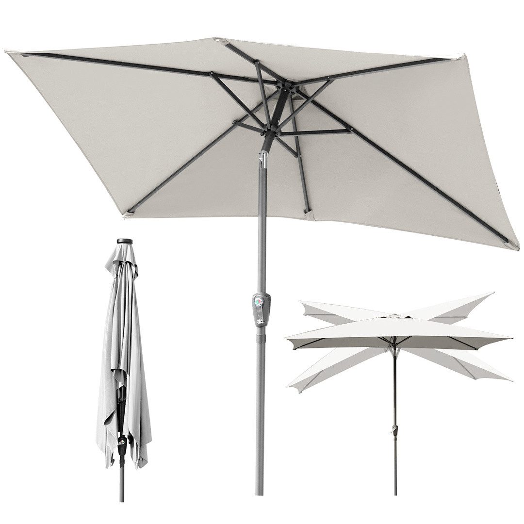 Clanmacy Sonnenschirm Sonnenschirm 140x210cm knickbar Balkonschirm Gartenschirm UV50+ Beige, LxB: 210x140 cm, Stabiler knickbar/für Garten, Balkon, Terasse/Sonnenschutz