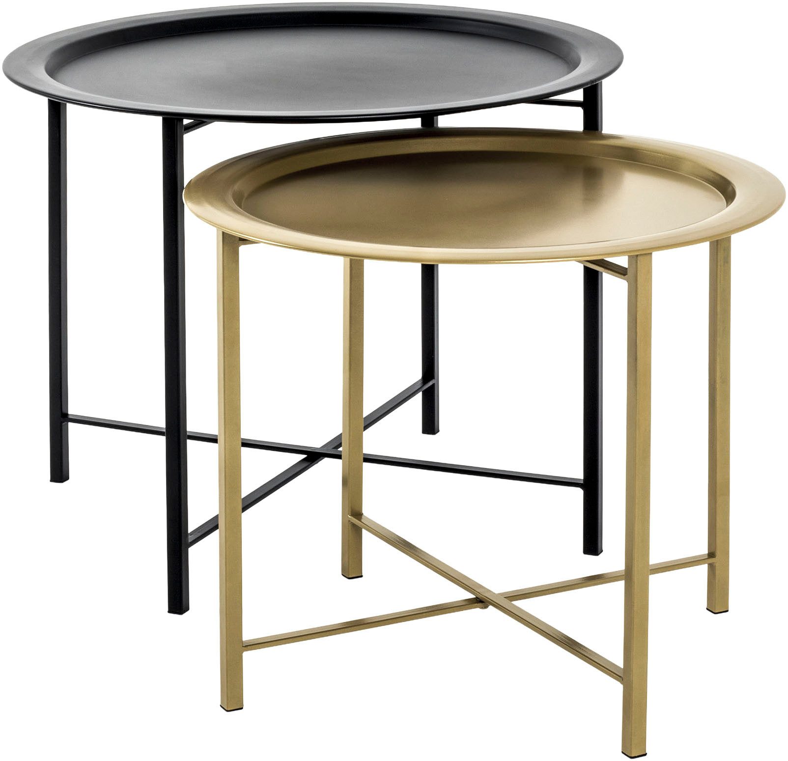 HAKU Couchtisch Sofatisch, Wohnzimmertisch (Set, 2-St., 2er Set), rund - aus Metall Schwarz - Ø/H 52/44 und 62/49 cm