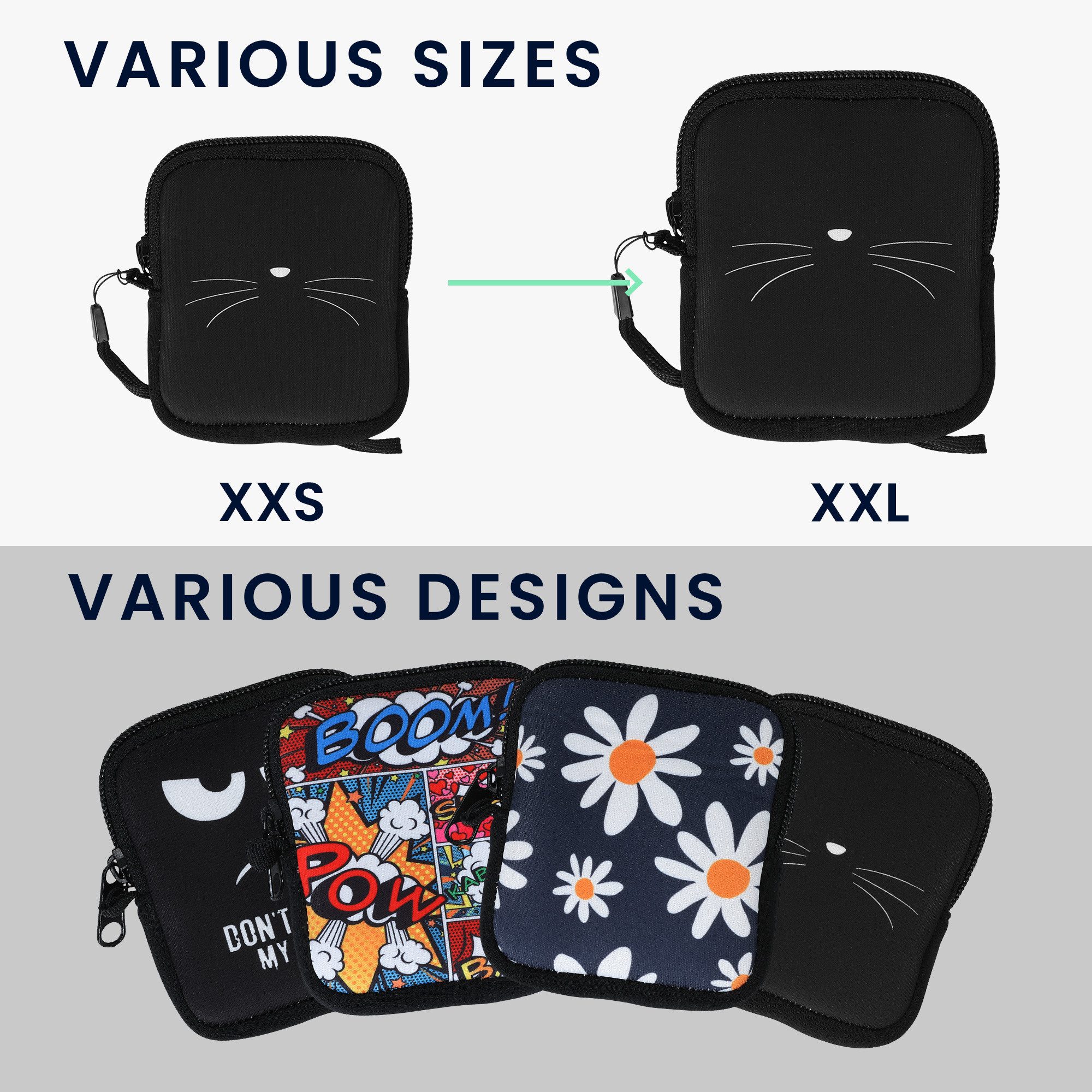 kwmobile Smartphone-Hülle Handytasche für faltbare Smartphones XXS - 3 / 3,5" Hülle, Neopren Tasche Telefon Tasche mit 10 x 8 x 2 cm Innenmaße