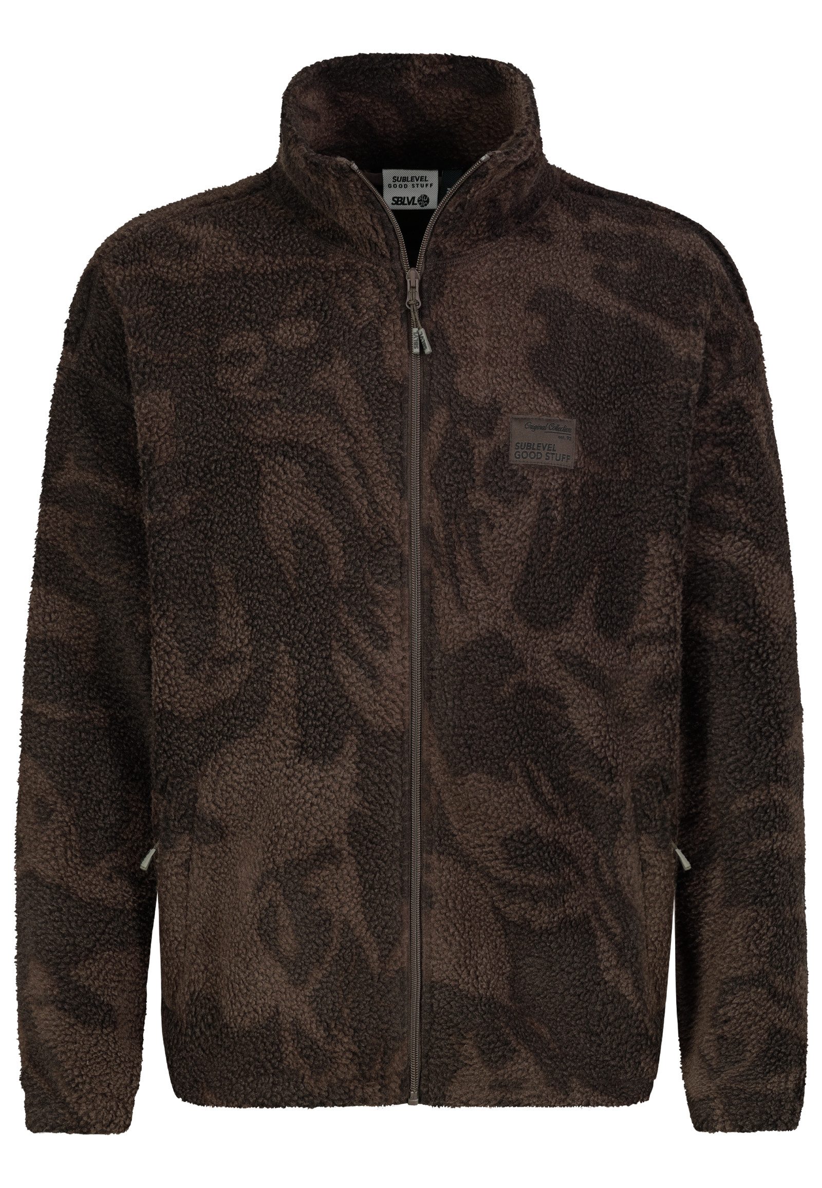 SUBLEVEL Fleecejacke Herren Allover Print Fleecejacke Stehkragen, seitliche Taschen