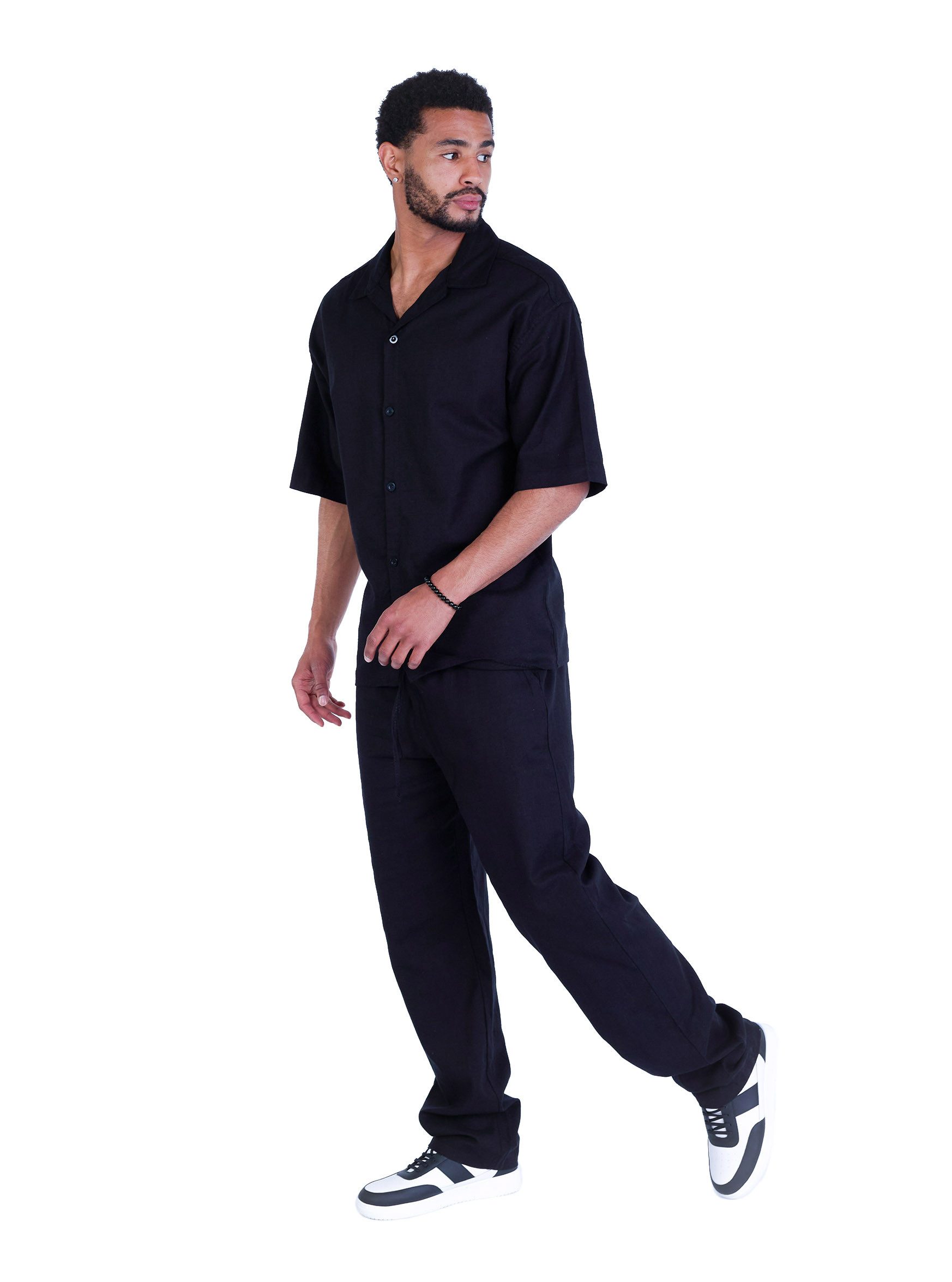 Denim Distriqt Freizeitanzug Lässiger Sommer 2 Teiler in Leinenoptik Schwar günstig online kaufen