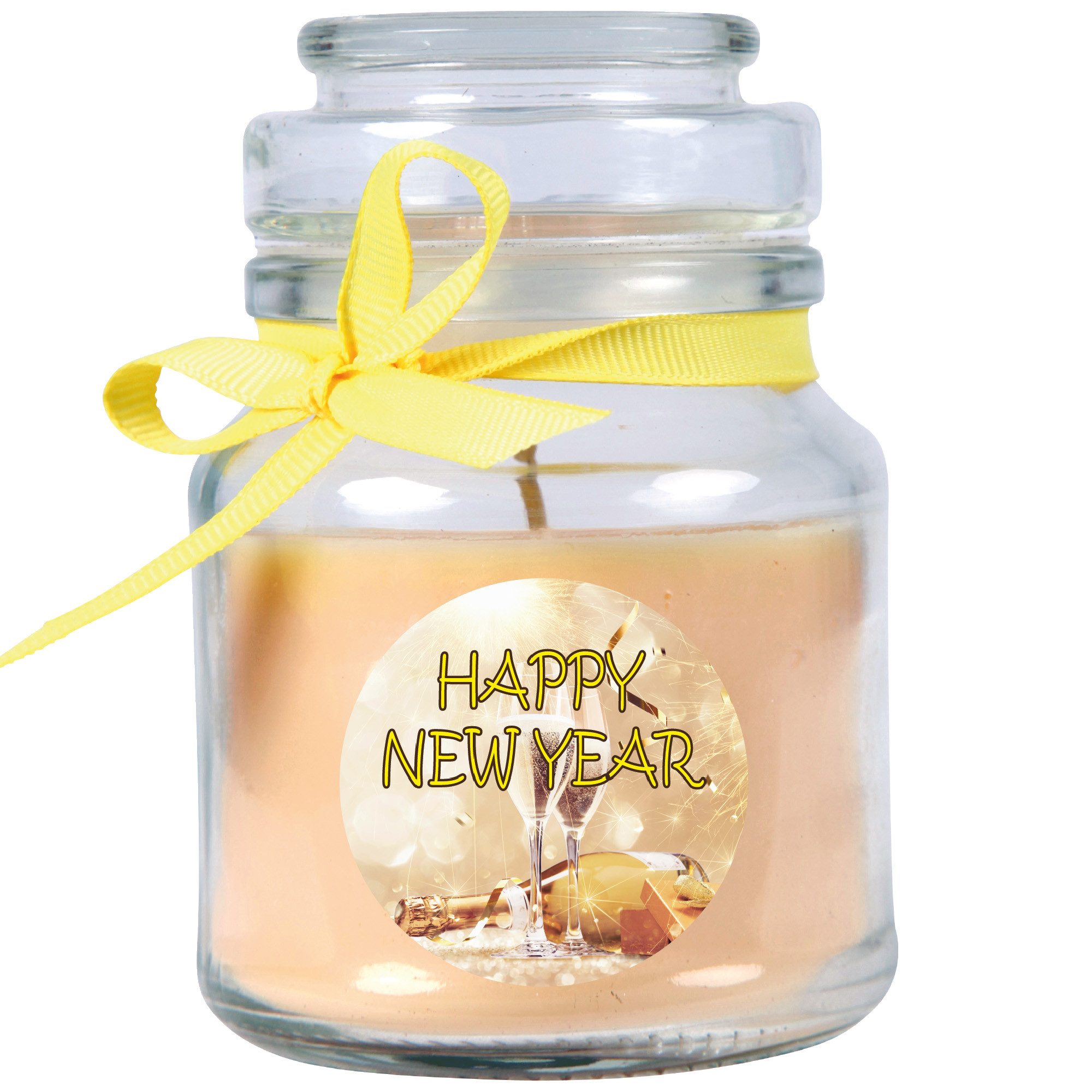 HS Candle Duftkerze im Glas "Neujahr" (1-tlg), Vanille, Ø7xH10cm, Brenndauer 30h, Bonbonglas 120g