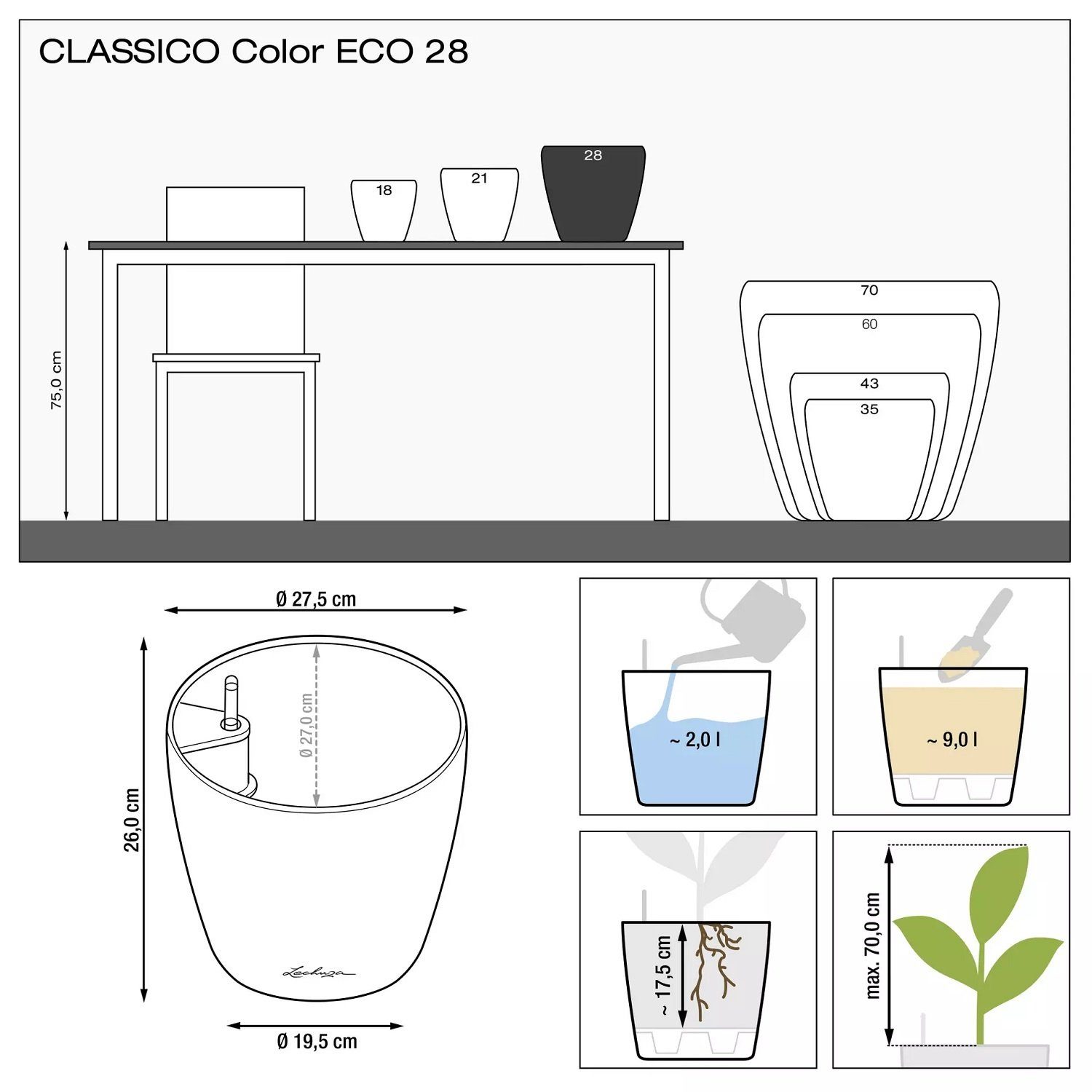 Lechuza® Blumentopf Blumentopf Classico Color 28 ECO hellgrau