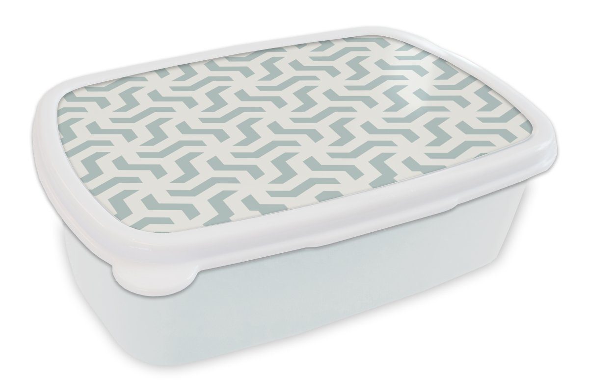 MuchoWow Lunchbox Muster - Abstrakt - Grün - Geometrie, Kunststoff, (2-tlg), Brotbox für Kinder und Erwachsene, Brotdose, für Jungs und Mädchen weiß