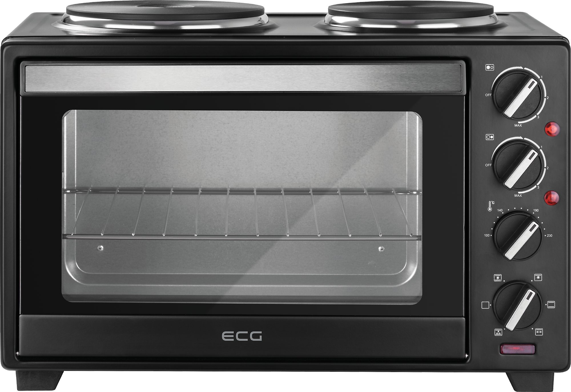 ECG Minibackofen ETH 3001B, Kompakter Minibackofen mit Kochplatte und Drehspieß