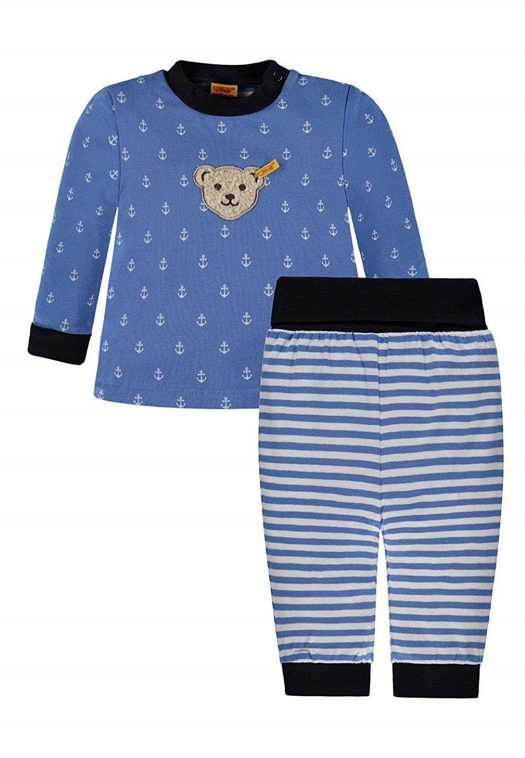 Bündchen Steiff Beinen Nabelzugbund Pyjama und Collection 2 Schlafanzug den (Set, 2 tlg., Stück) Blau an