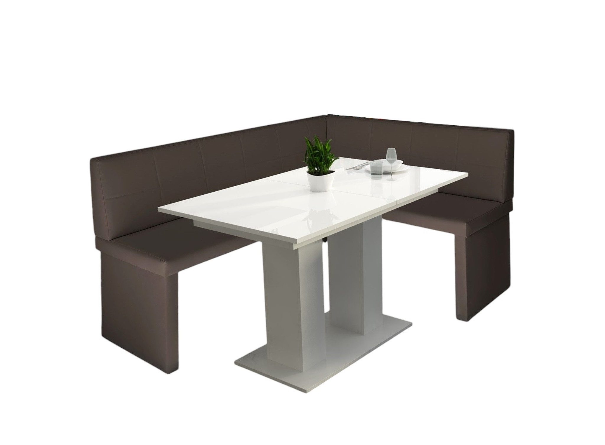 Fun Möbel Eckbankgruppe Eckbankgruppe „Robin XL“ Kunstleder 196x142cm mit Tisch Weiß Hochglanz, ausziehbarer Tisch
