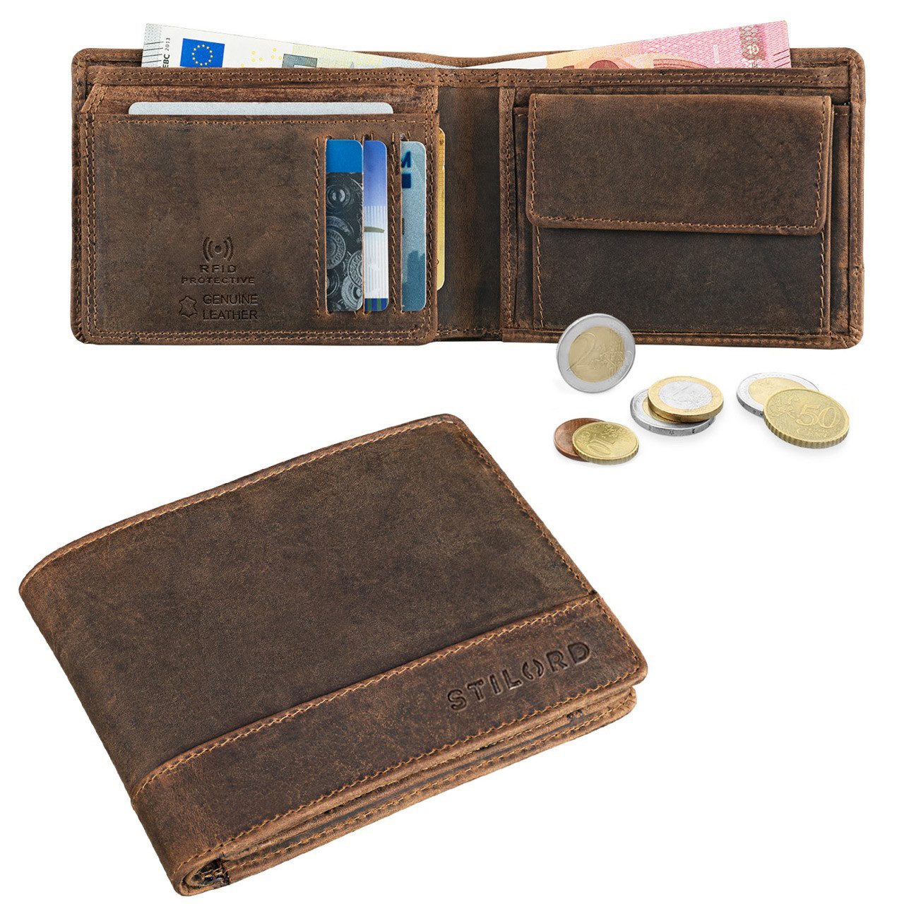STILORD Geldbörse "Lucius" Vintage Herren Geldbörse Leder mit RFID Schutz