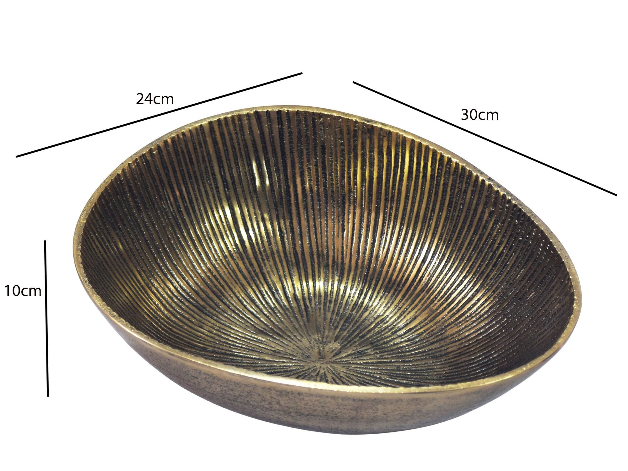FINEBUY Obstschale FB77803 Früchteschale Aluminium Gold 30cm Tischdeko Obstkorb Metall, Aluminium, (Ovale Schale für die Küche), Stabile Metallschale mit feiner Struktur