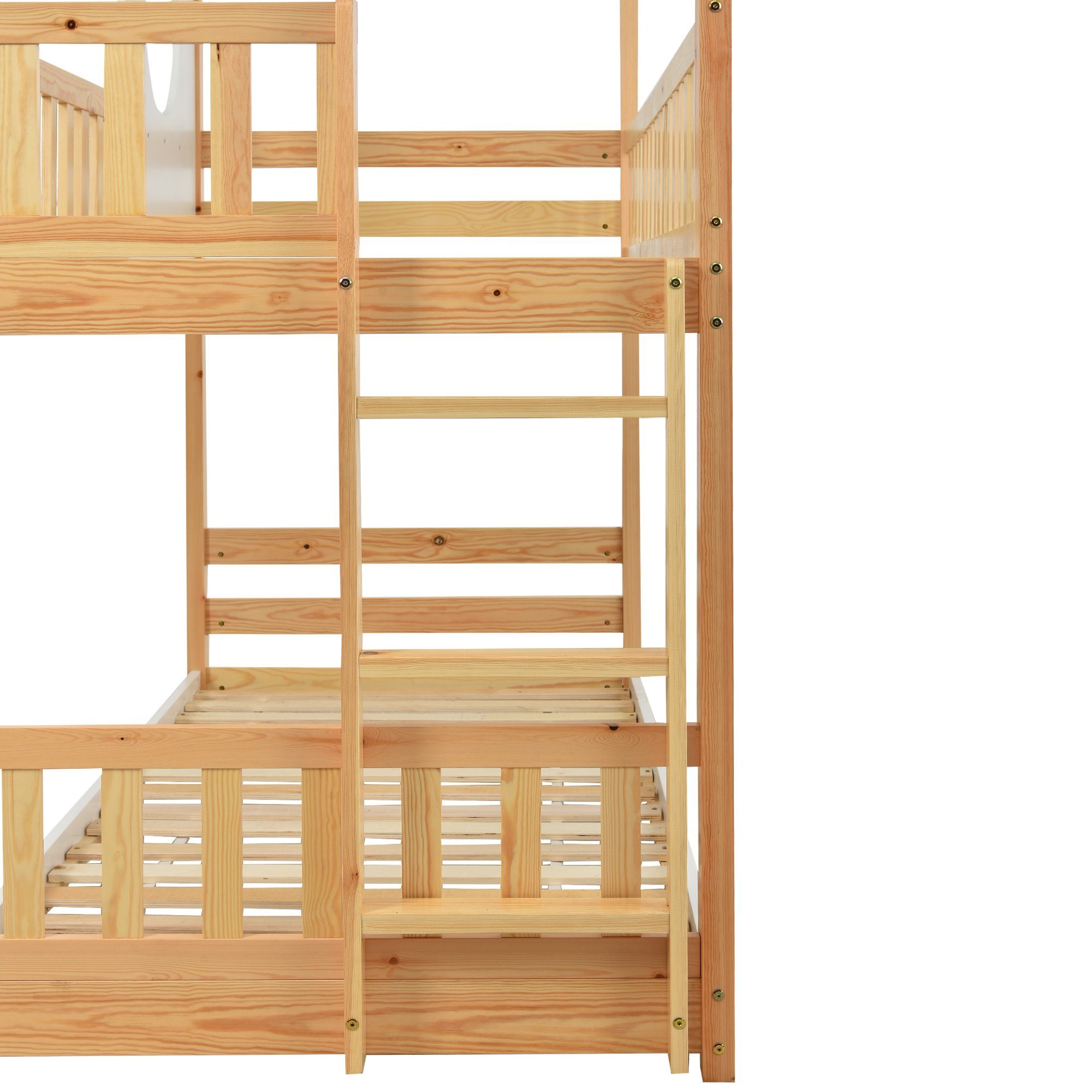 aus und BlingBin mit weiß), 200x90cm Etagenbett (mit Kinderbett, Leiter, Kiefernholz, Rahmen Barriere natur, rechtwinkliger Etagenbett Fallschutz
