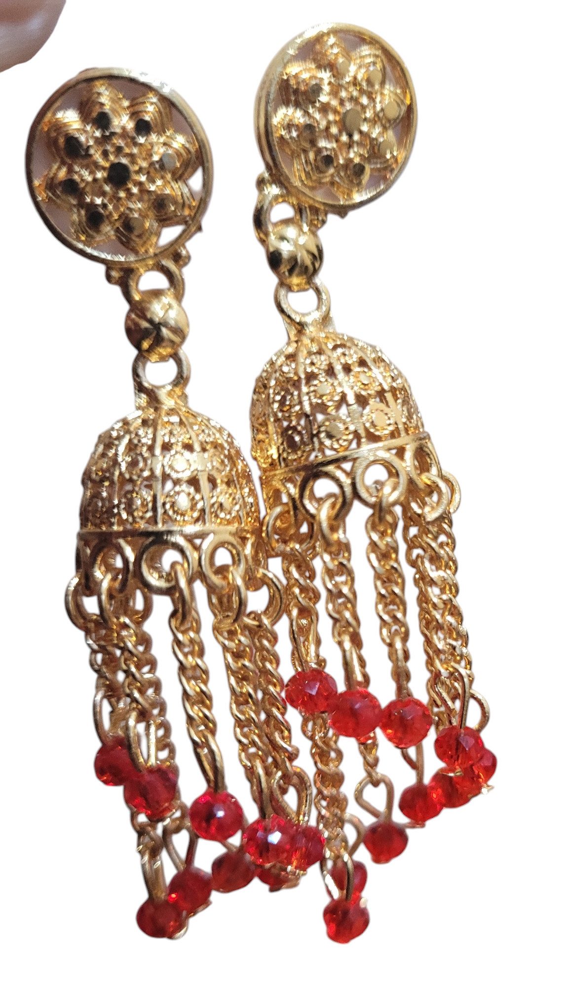 PfauGermany Paar Ohrhänger Golden JUMKHI RED BEADS (2-tlg)