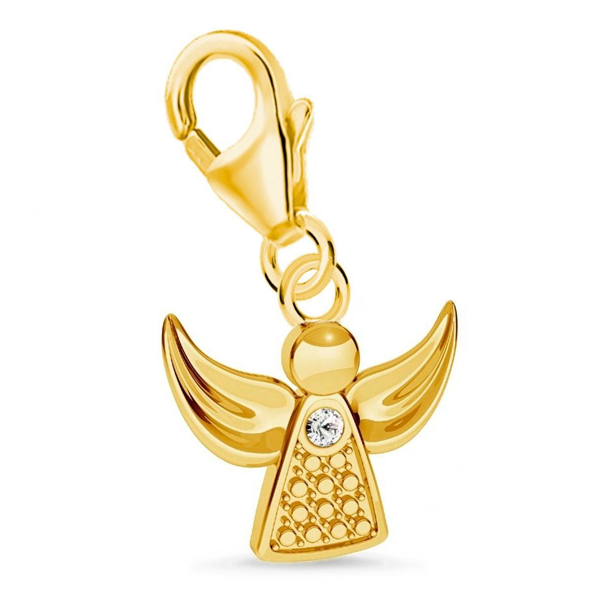 Goldene Hufeisen Charm Engel Engel Charm Anhänger mit Zirkonia Bettelarmband 925 Silber Vergoldet (inkl. Etui), für Gliederarmband oder Halskette