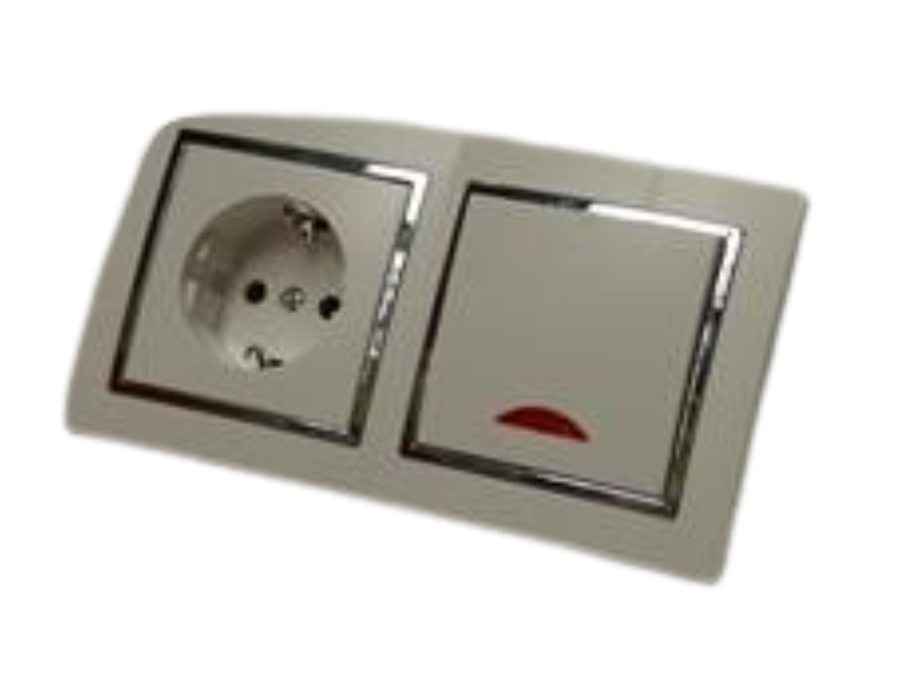 Lichtideen Schalter 9492 Levina S 2-er 1 x Schuko Dose 1 x Kontrollschalter silberner Rand (Taster, Schalter, Anennendose, Steckdose mit USB lieferbar)