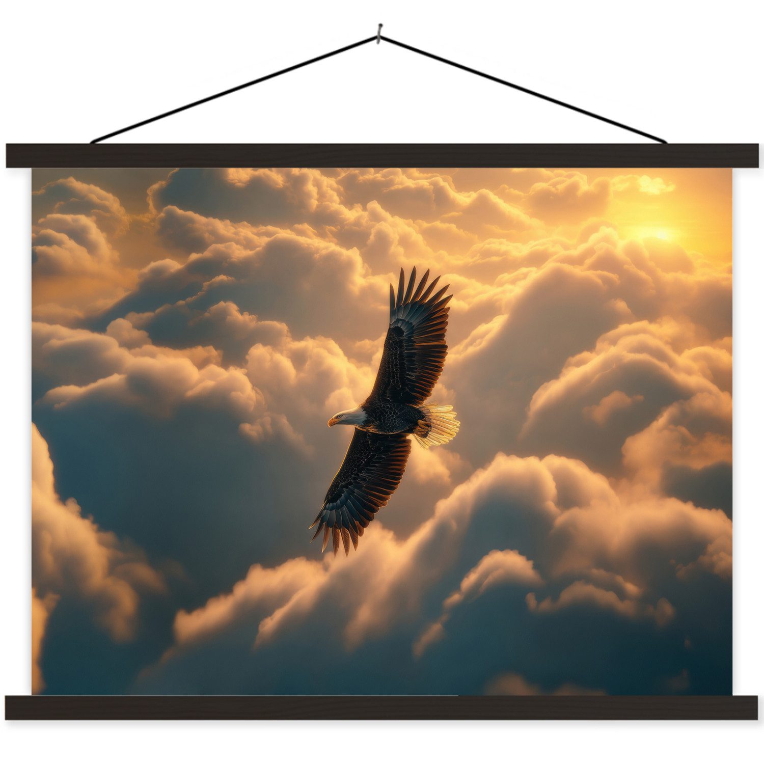 MuchoWow Poster Adler - Wolken - Sonne, (1 St), Magnetische Posterleiste, Holzleisten, Textilposter, 40x30 cm