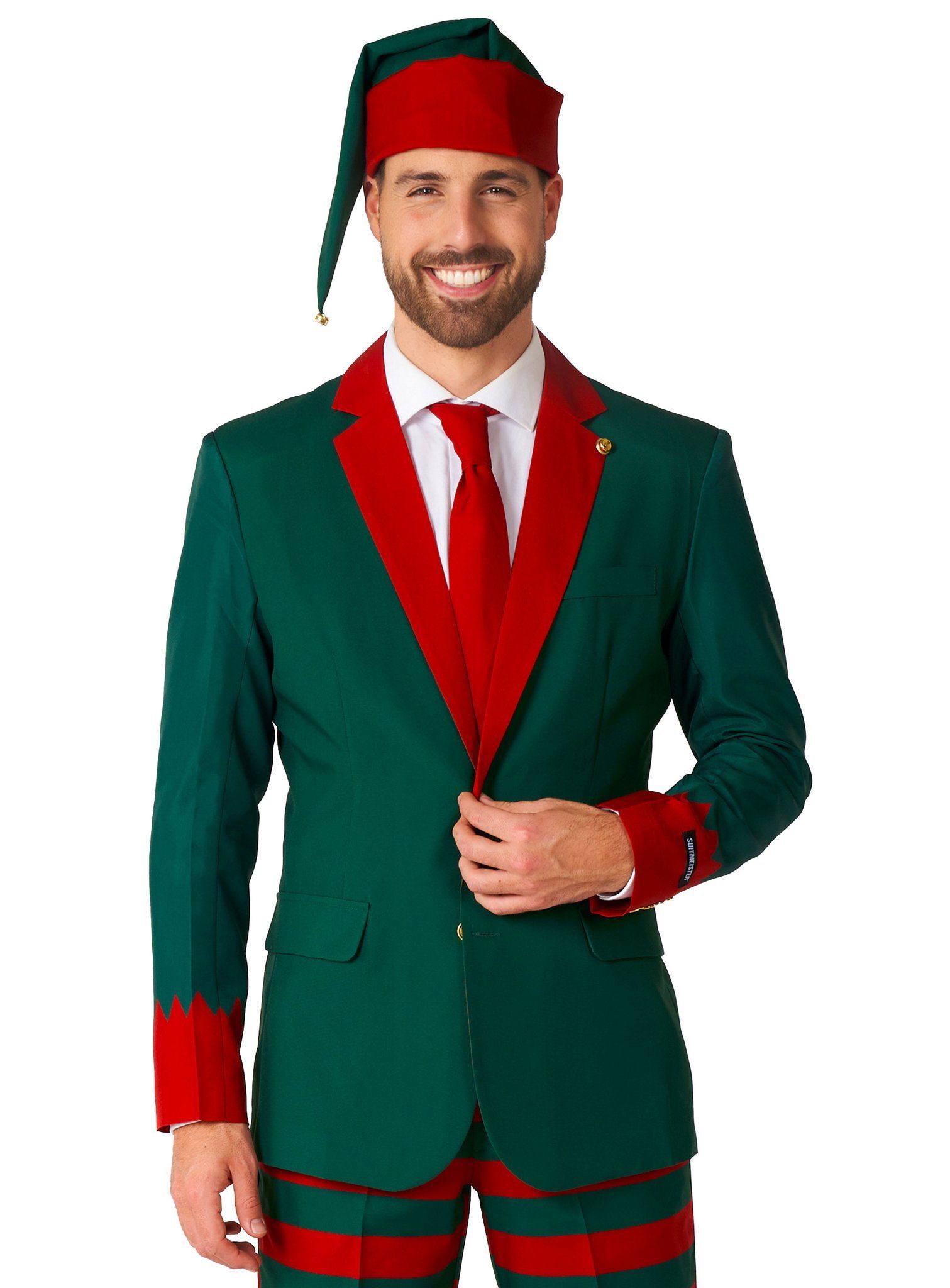 SuitMeister Partyanzug Weihnachts Elf Kostüm Anzug - Jacket für Karneval, Weihnachtlich bedruckter Anzug für die Feiertage