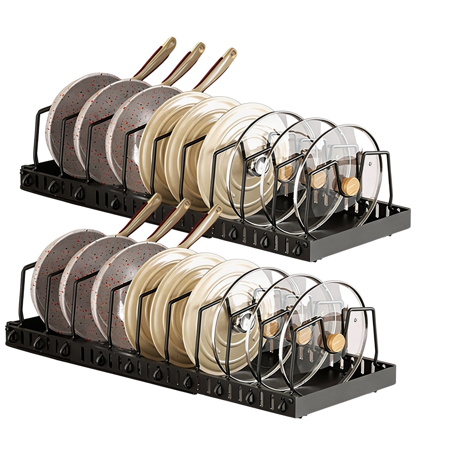 devesanter Küchenorganizer-Set aus 2 Töpfe-/Pfannen-Organizer, Küchenorganizer, (2-tlg), ausziehbarer Schrankorganizer mit 10 abnehmbaren …