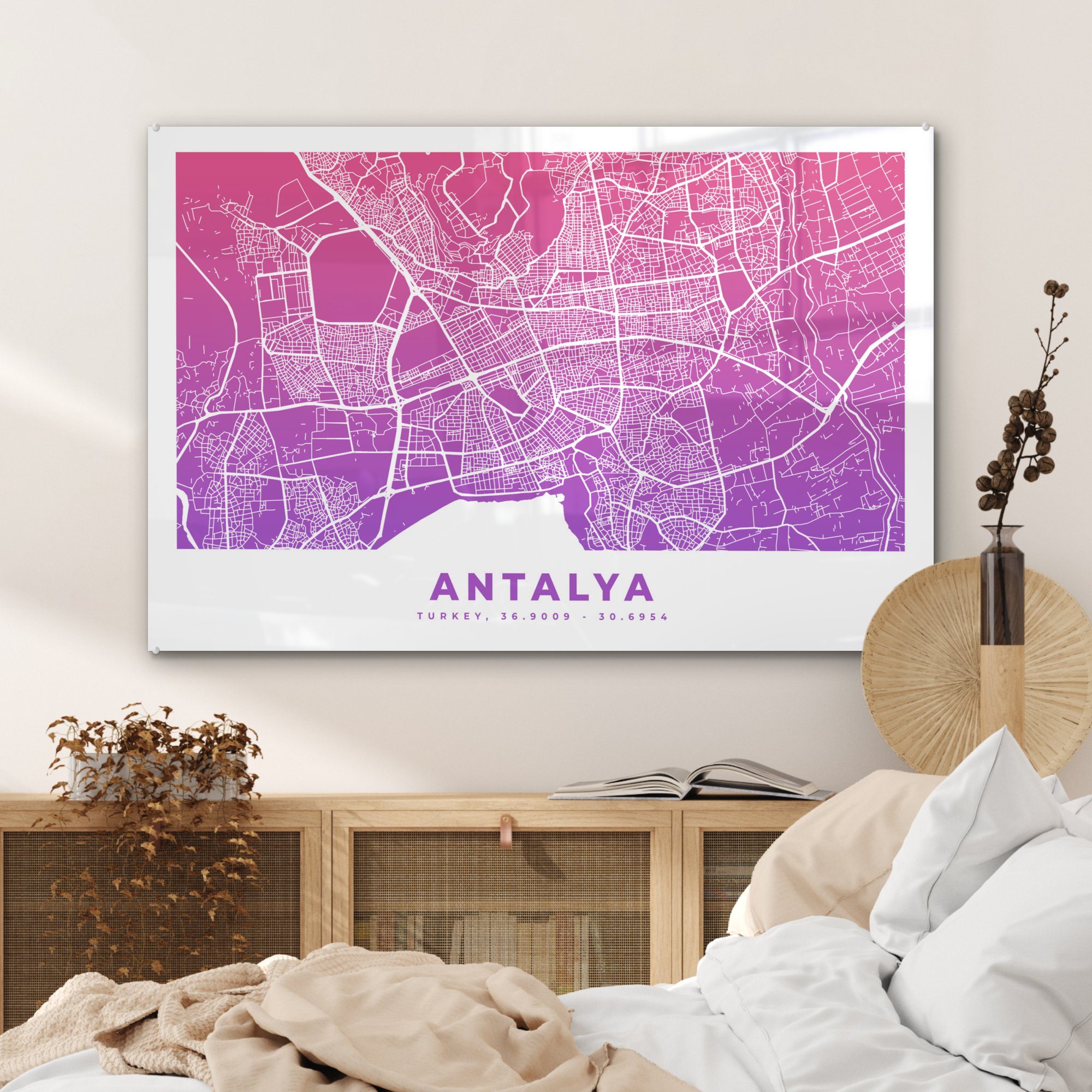 MuchoWow Acrylglasbild Antalya - (1 Schlafzimmer & St), Acrylglasbilder - Türkei Karte, Wohnzimmer