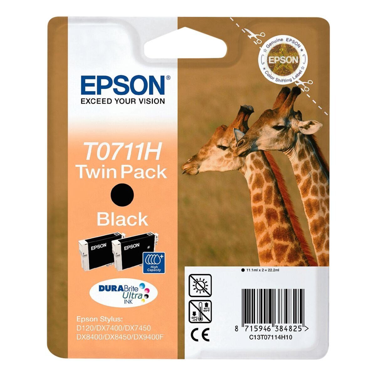 Epson T0711H10 Tintenpatrone (Doppelpack, 2-tlg., Nr. T0711, Original Druckerpatronen, schwarz) | Tintenpatronen