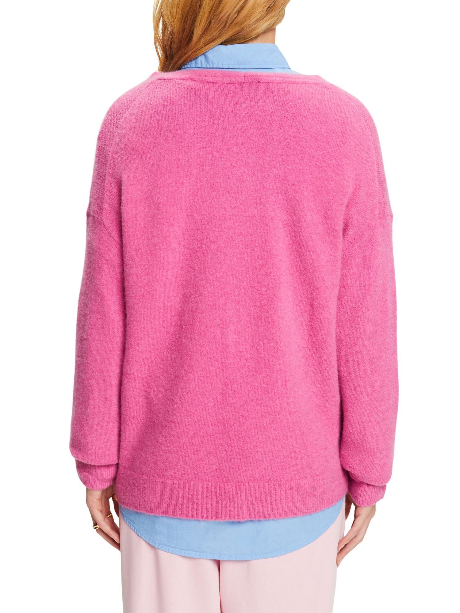 V-Ausschnitt-Pullover PINK Esprit V-Ausschnitt FUCHSIA Wollmix-Pullover mit